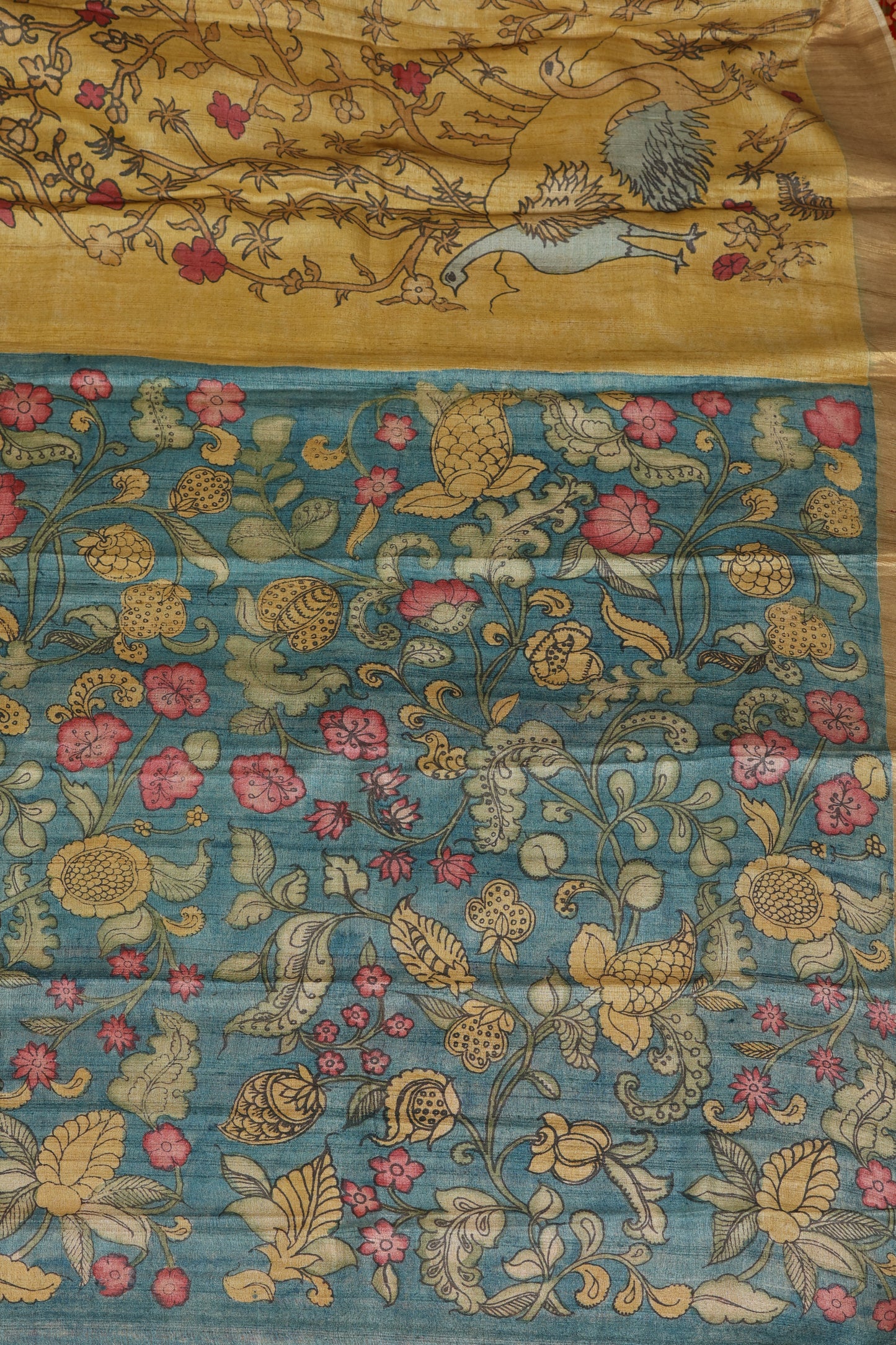 Puresilk tussar with penkalamkari