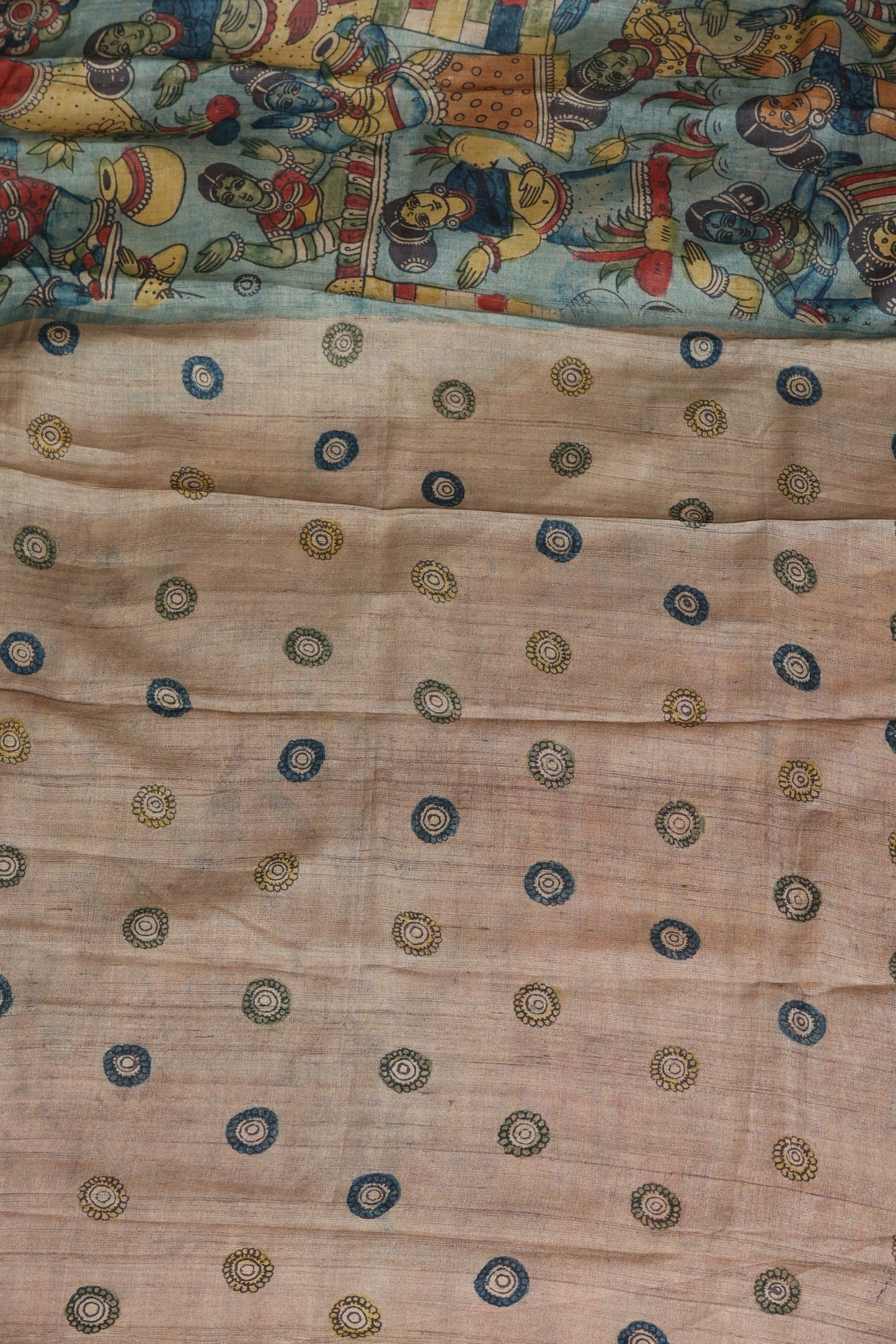 Puresilk tussar with penkalamkari