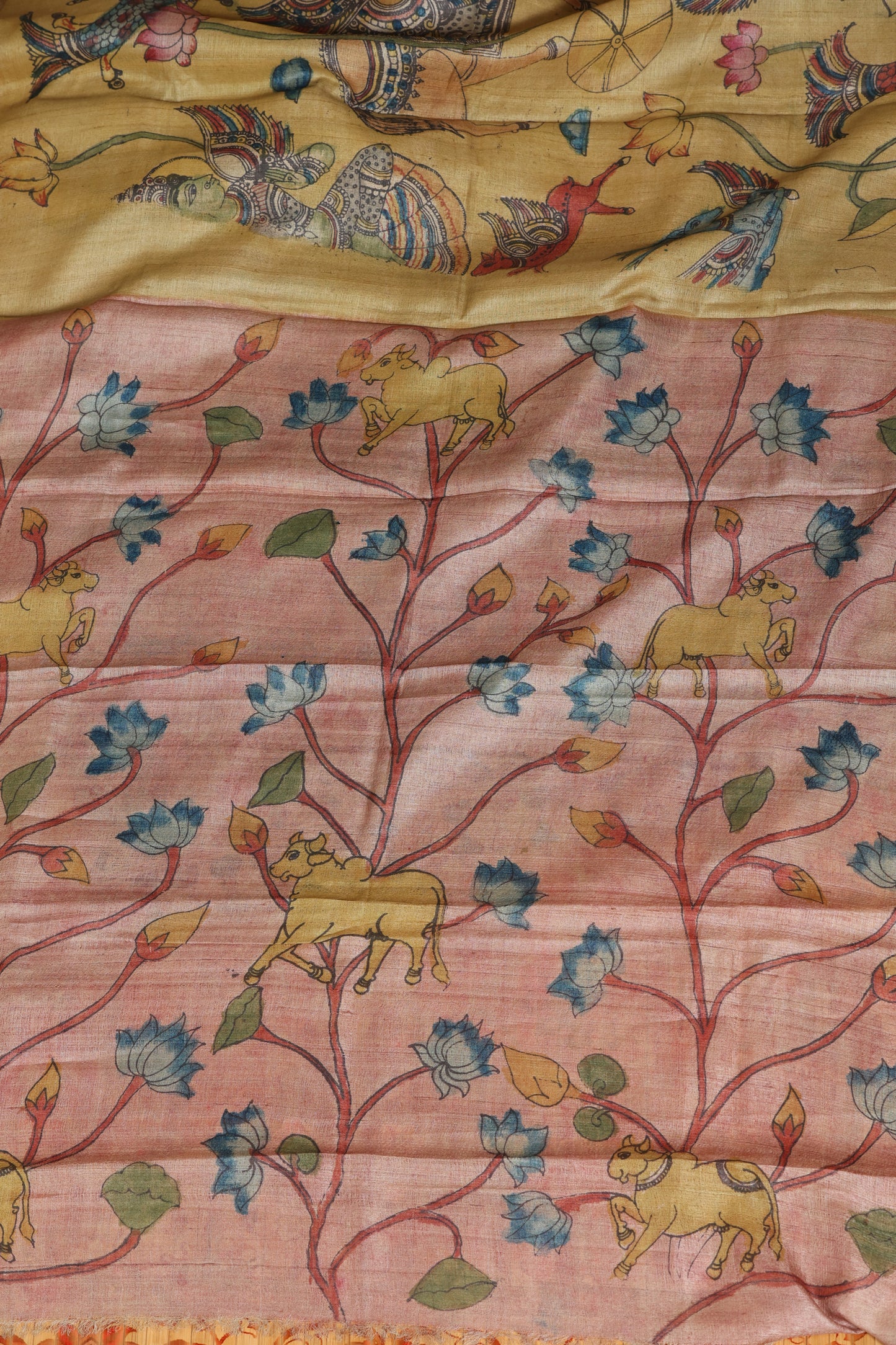 Puresilk tussar with penkalamkari
