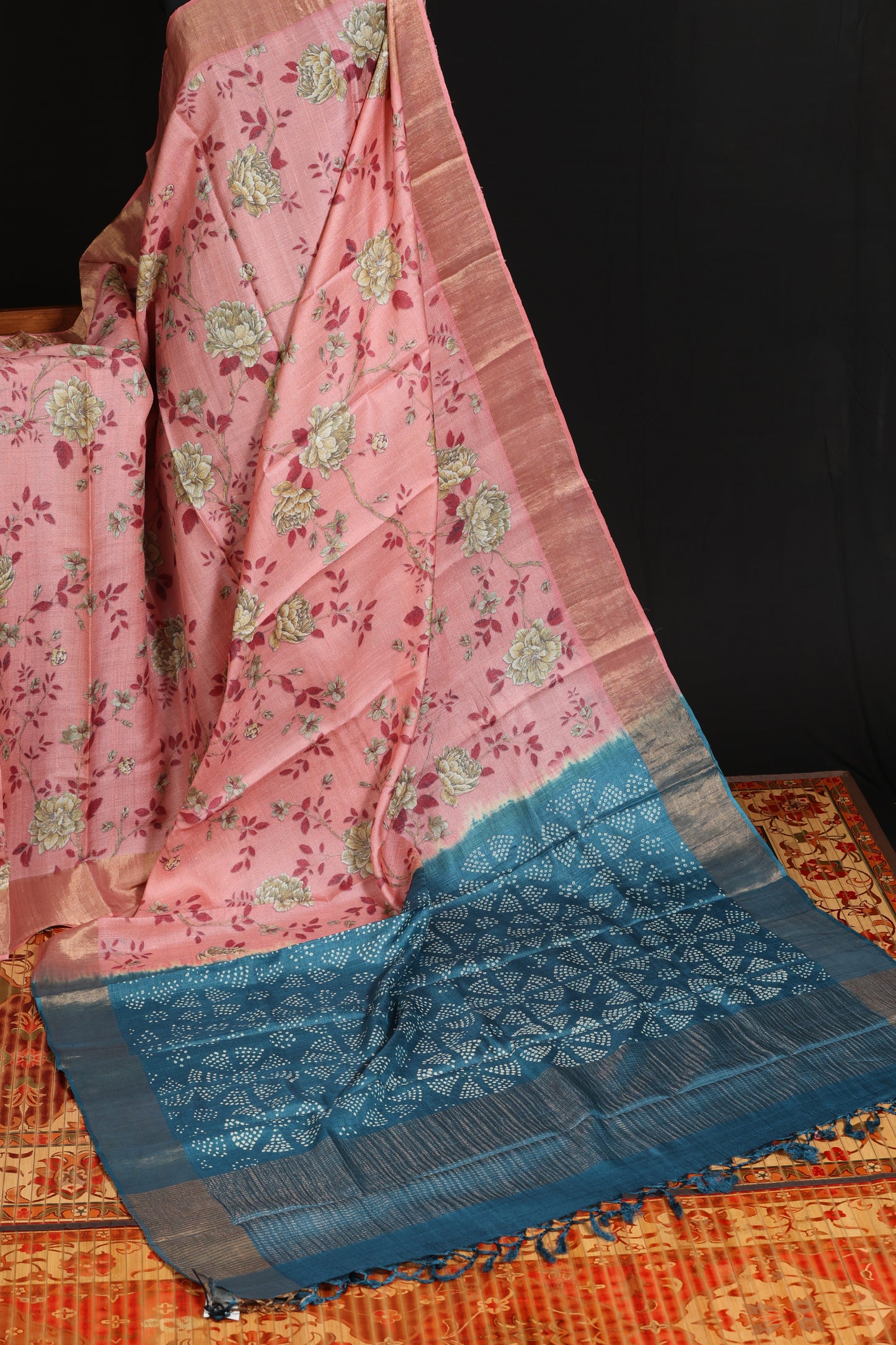 Digital printed tussar silk saree