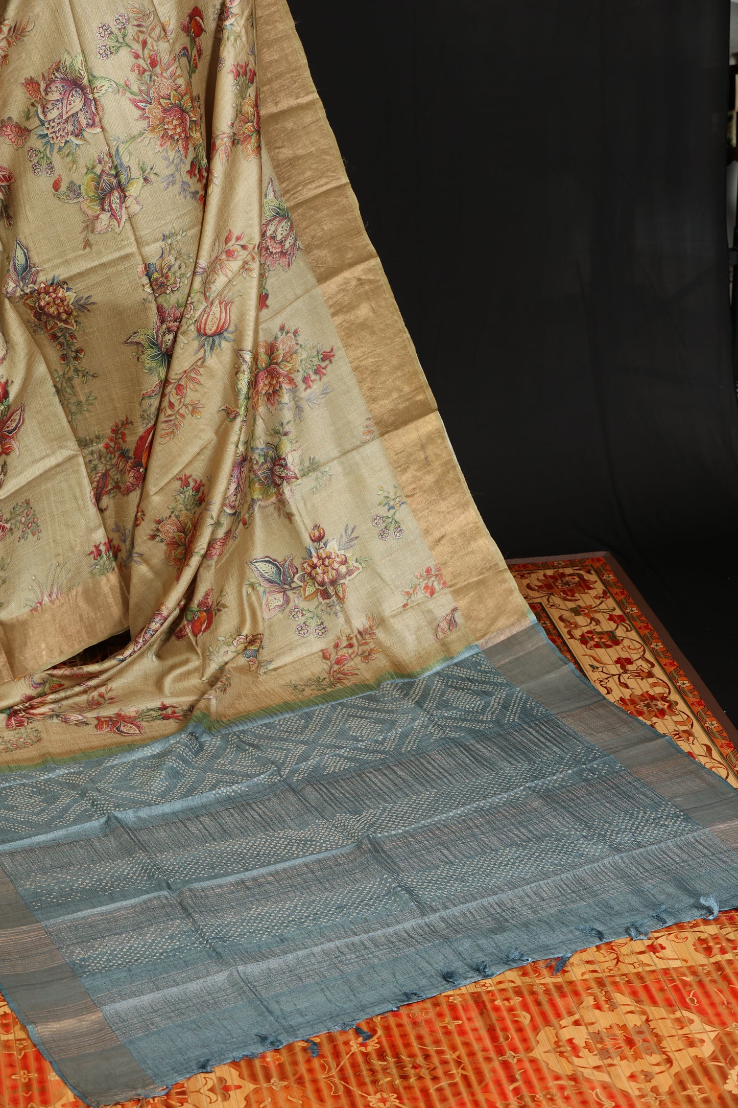 Digital printed tussar silk saree