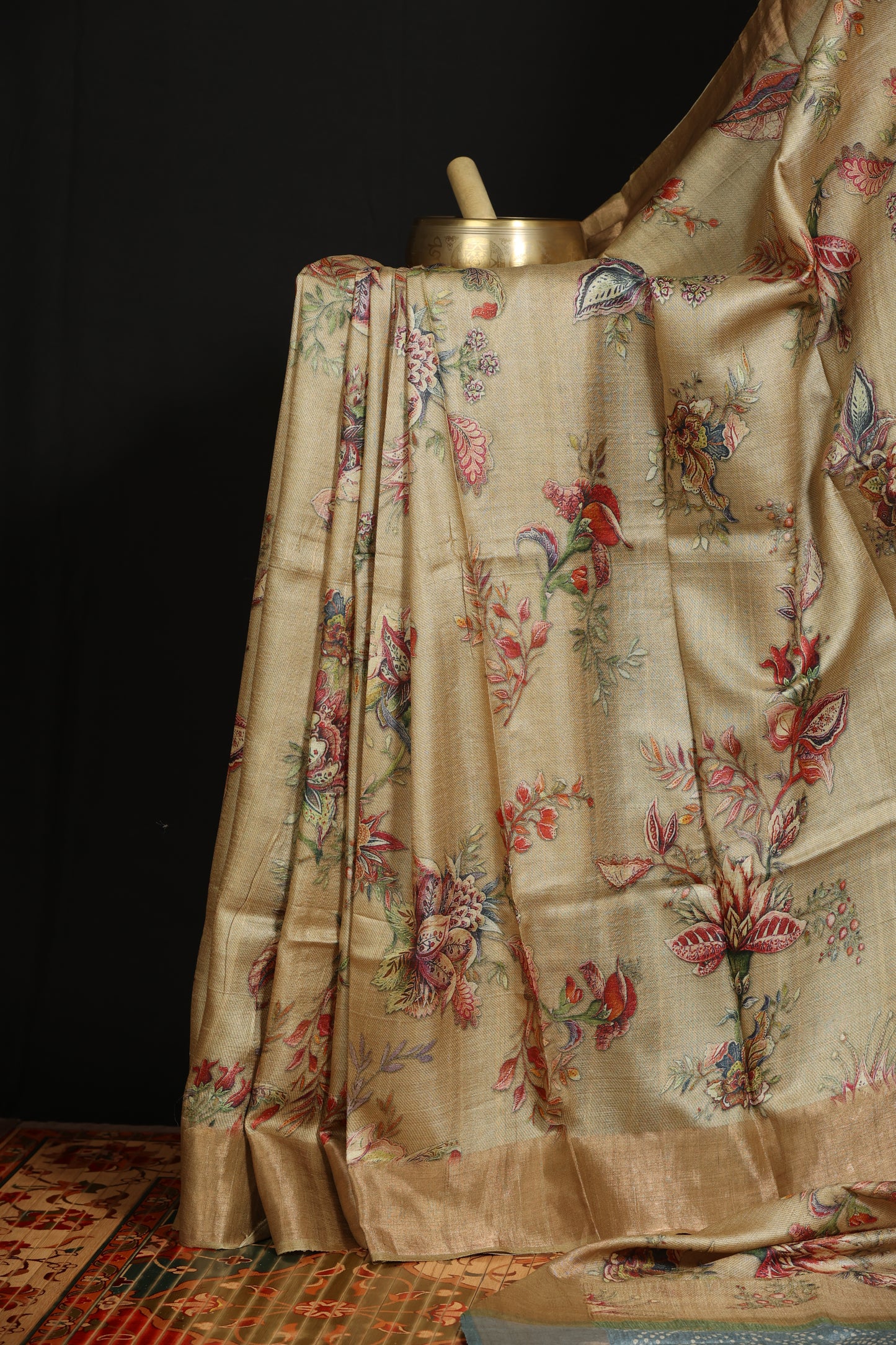 Digital printed tussar silk saree