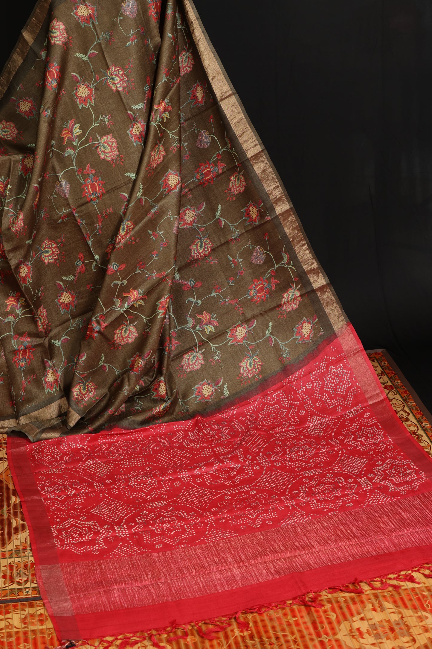 Digital printed tussar silk saree