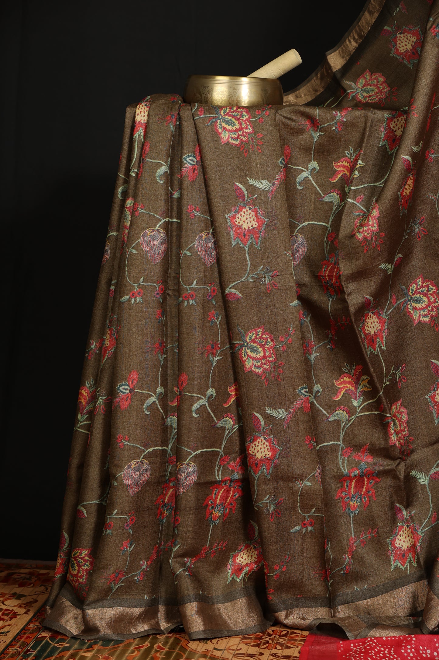 Digital printed tussar silk saree