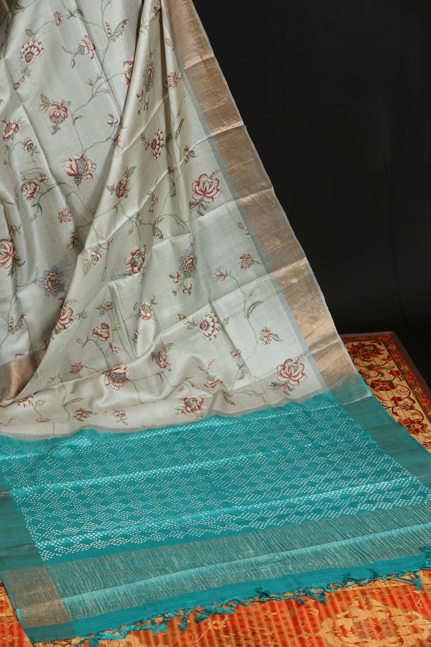 Digital printed tussar silk saree
