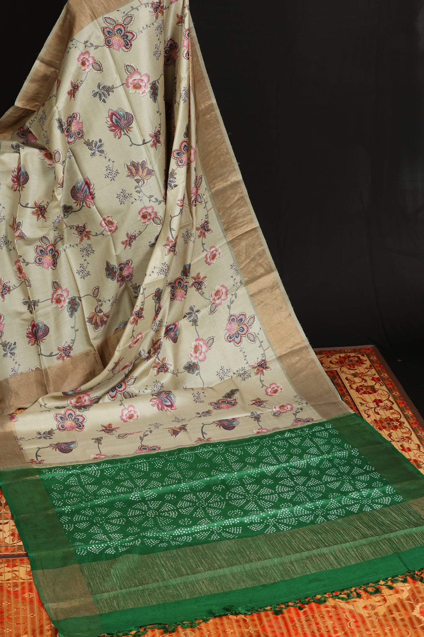 Digital printed tussar silk saree