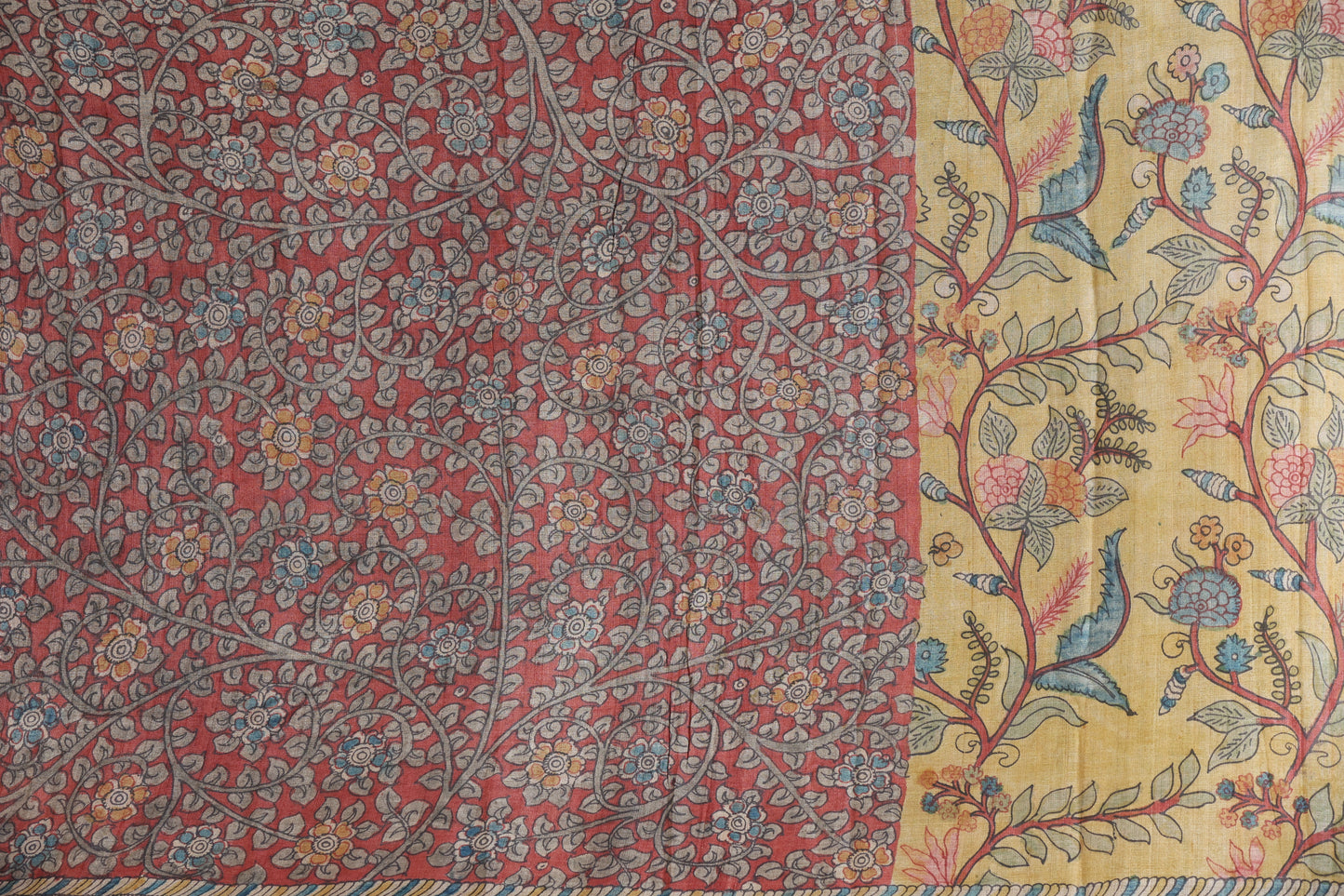 Puresilk tussar with penkalamkari