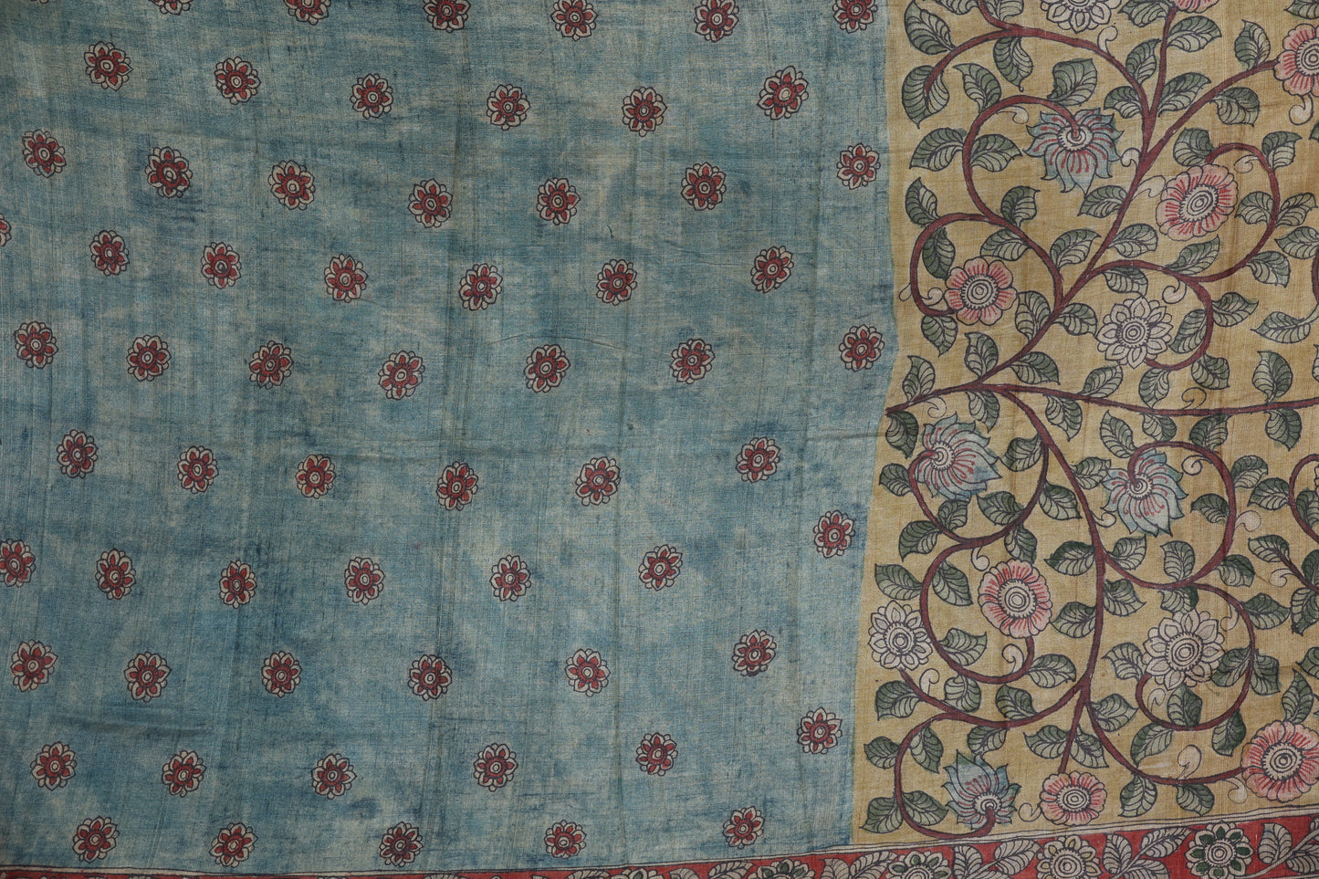 Puresilk tussar with penkalamkari