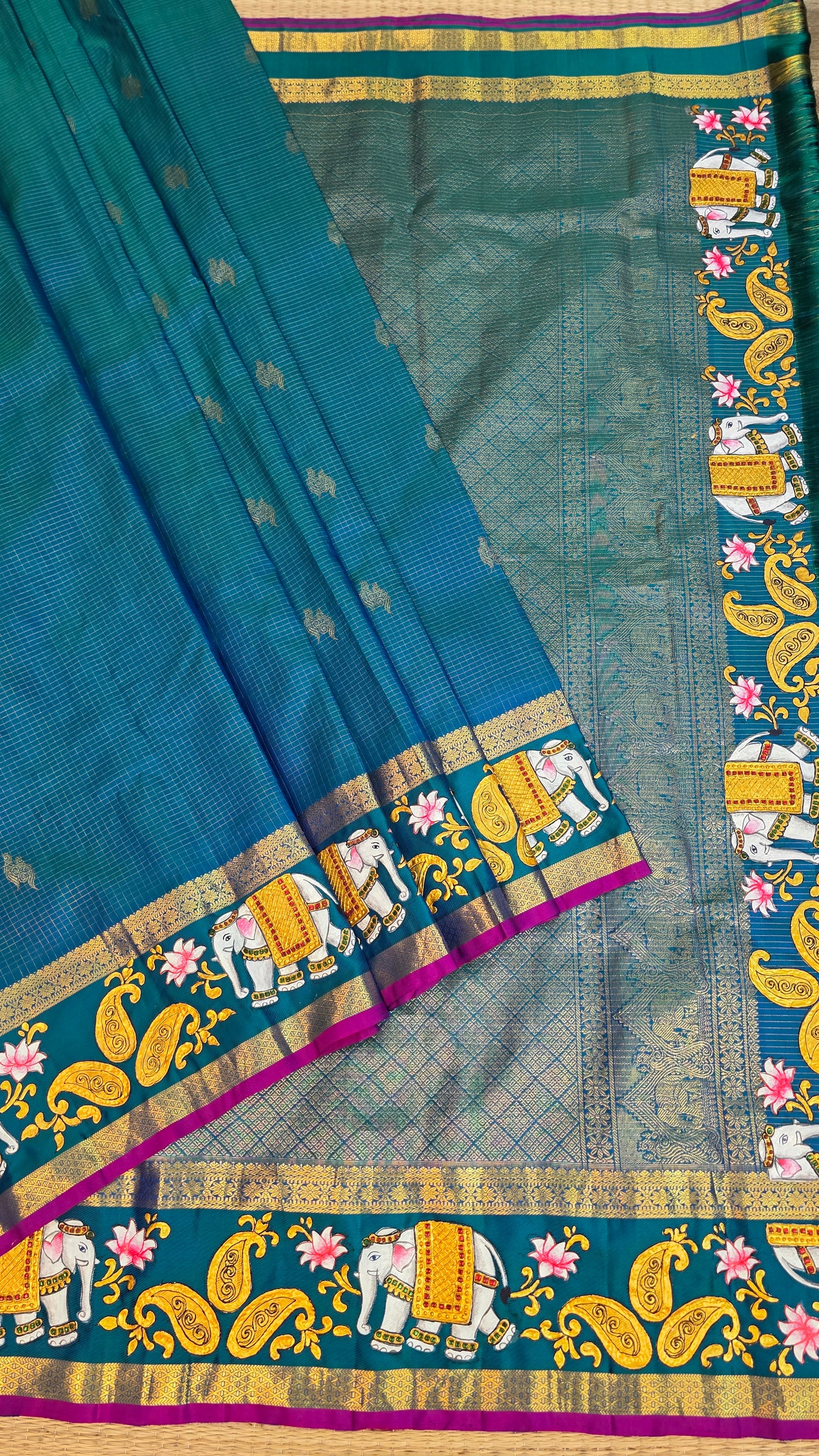 Pure silk kanjeevaram with tanjore painting