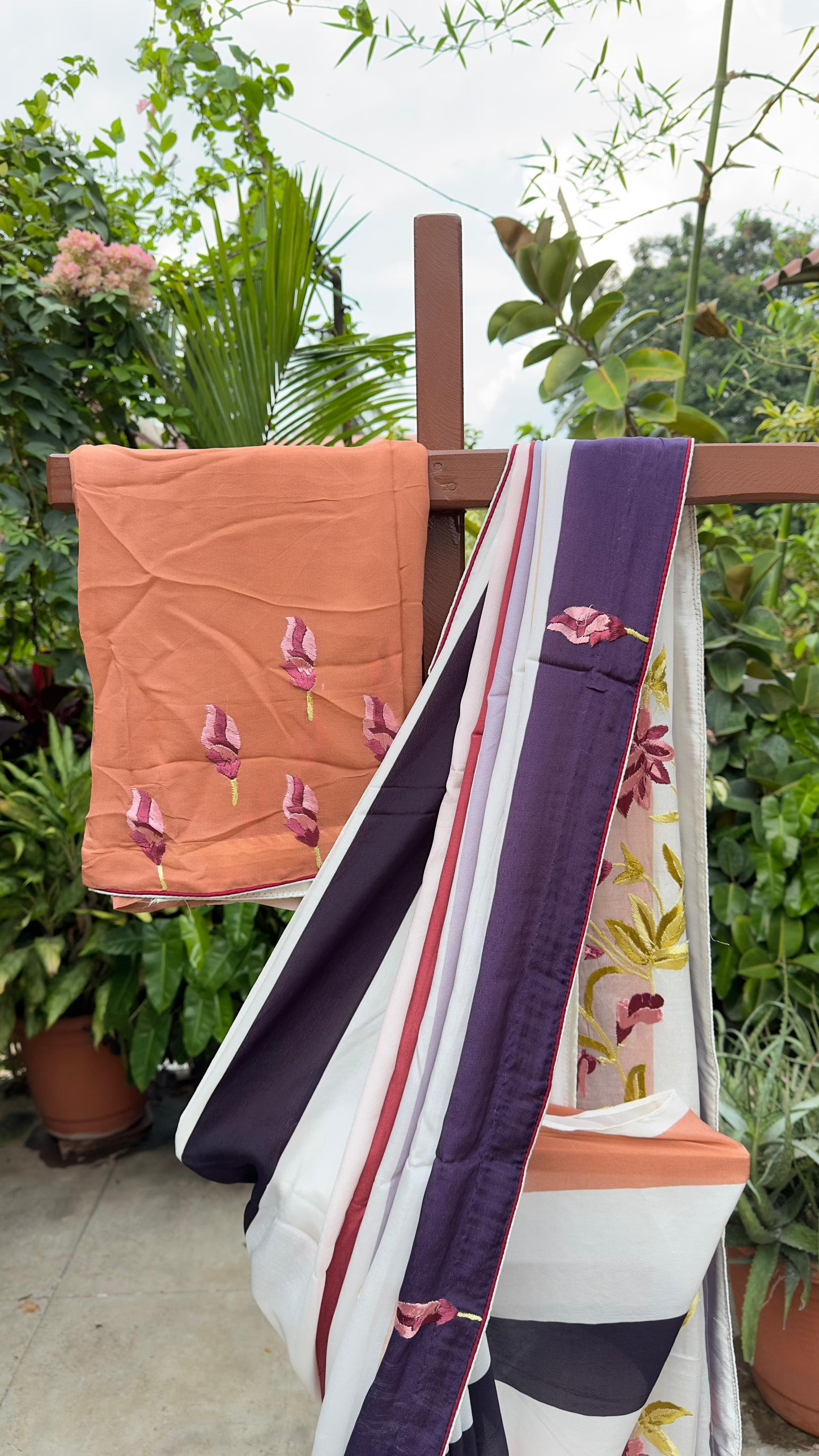 Pure silk crepe saree with parsi hand embroidery