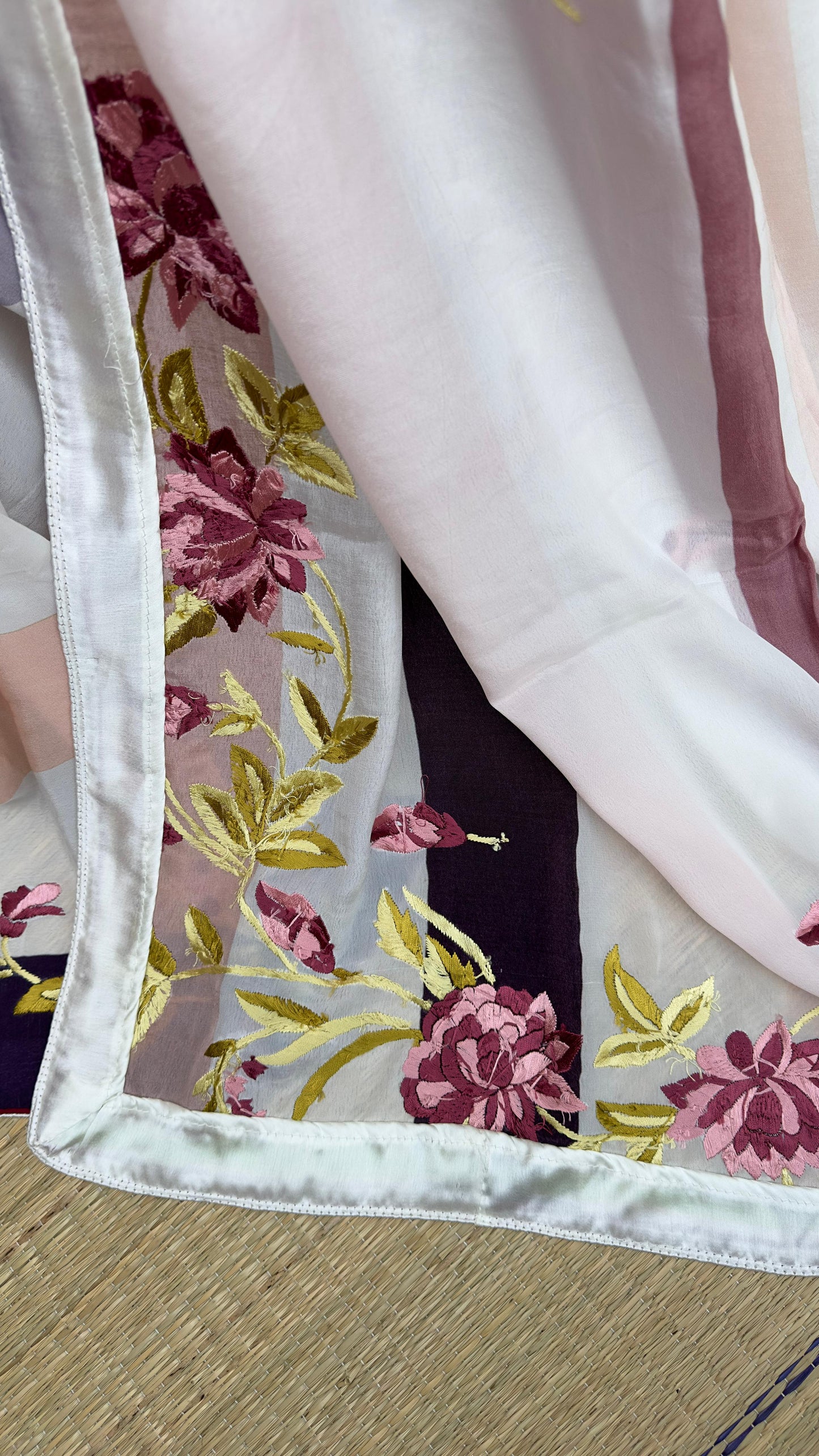 Pure silk crepe saree with parsi hand embroidery