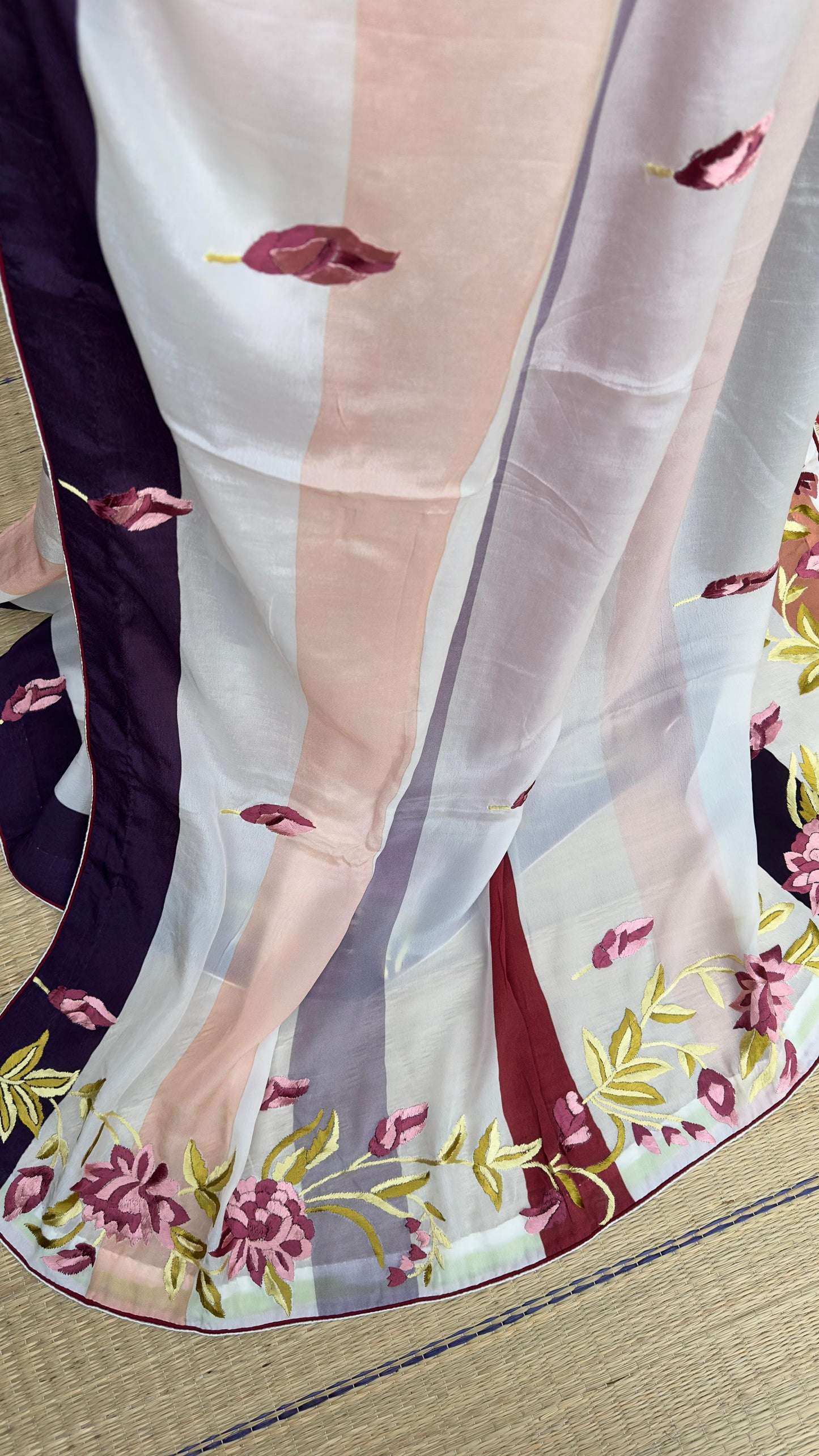 Pure silk crepe saree with parsi hand embroidery