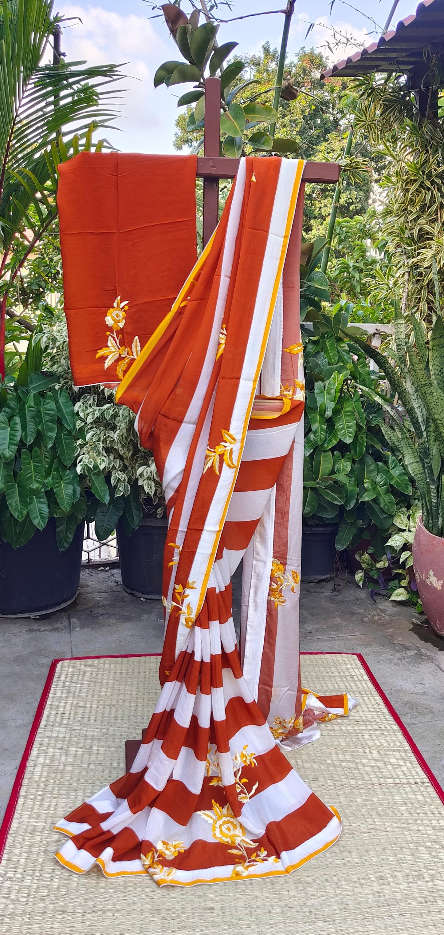 Pure silk crepe saree with parsi hand embroidery