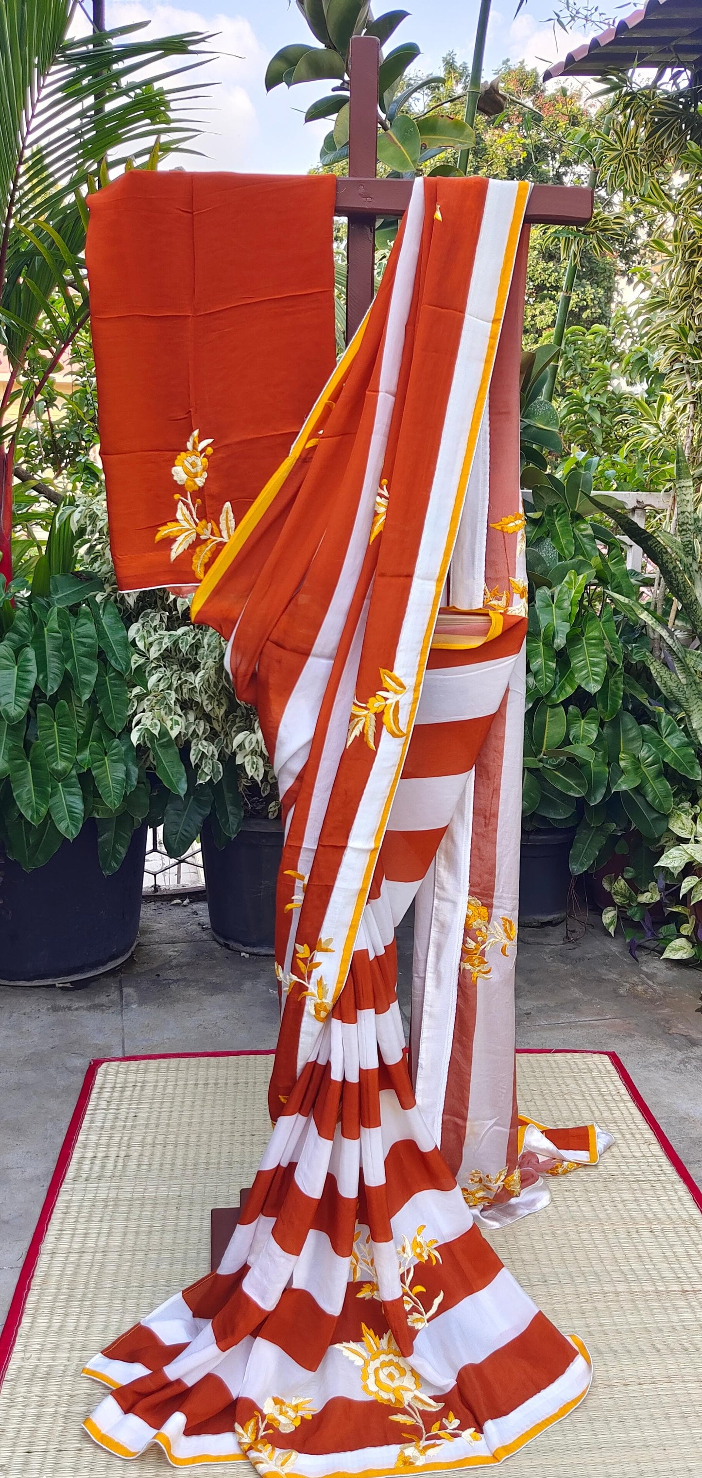 Pure silk crepe saree with parsi hand embroidery