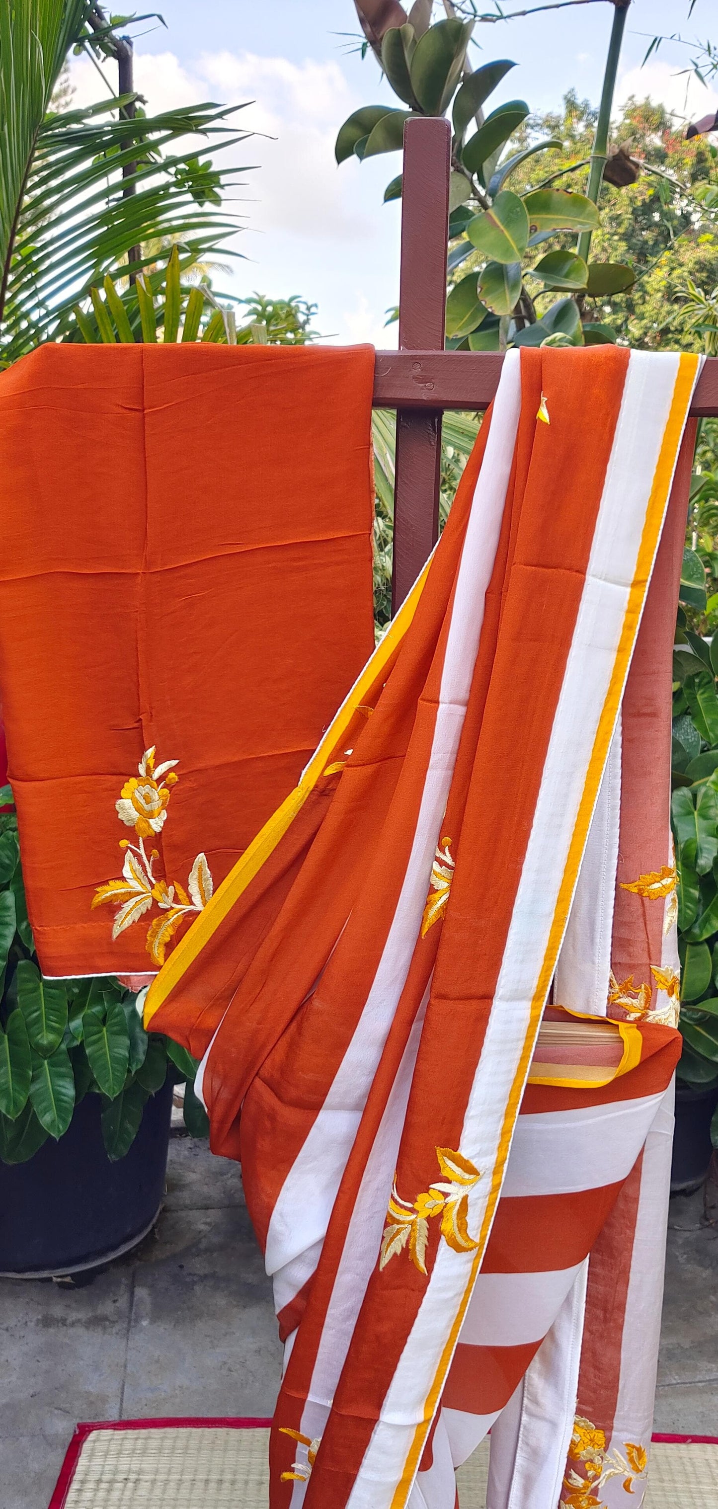 Pure silk crepe saree with parsi hand embroidery