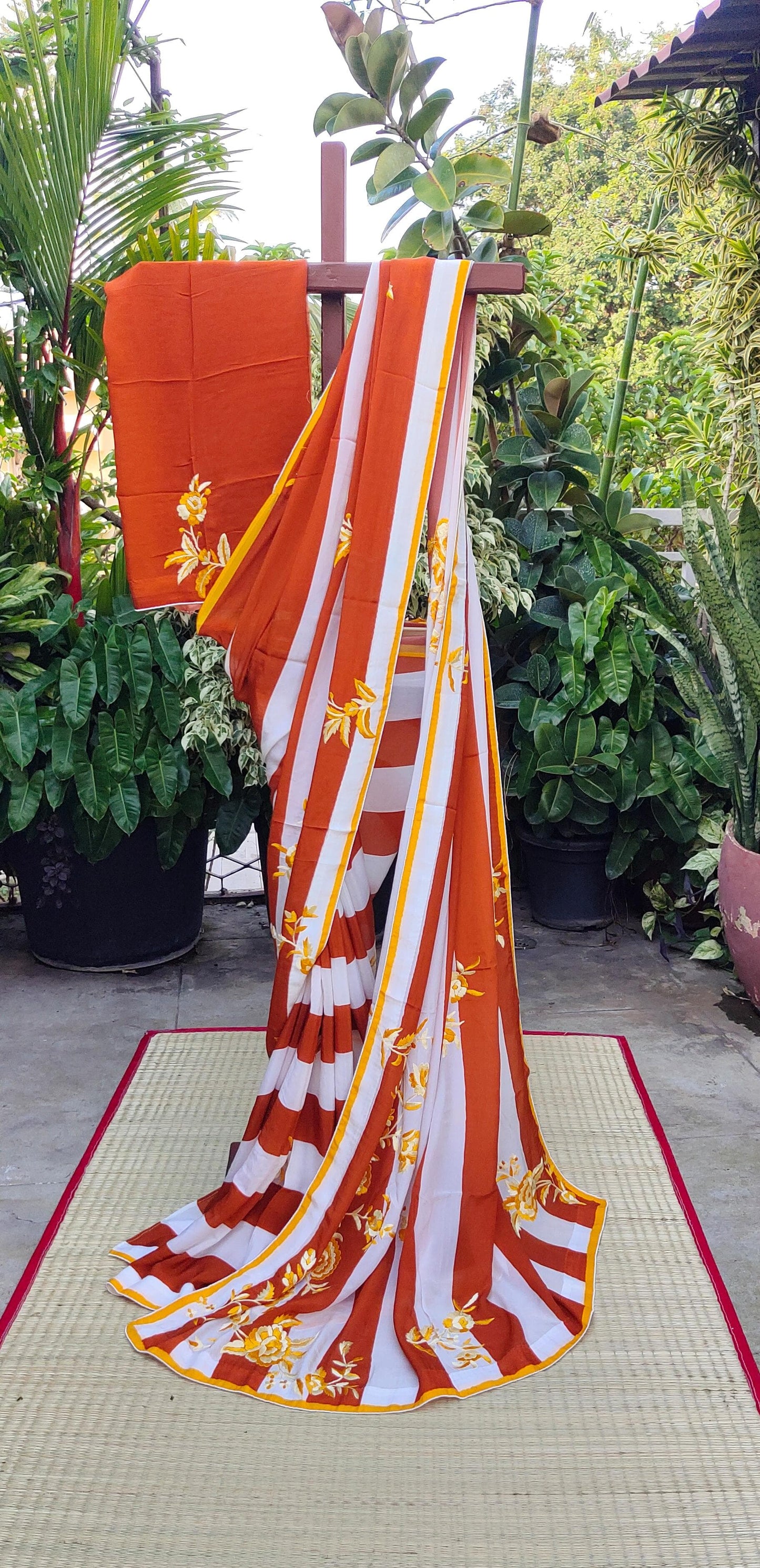 Pure silk crepe saree with parsi hand embroidery