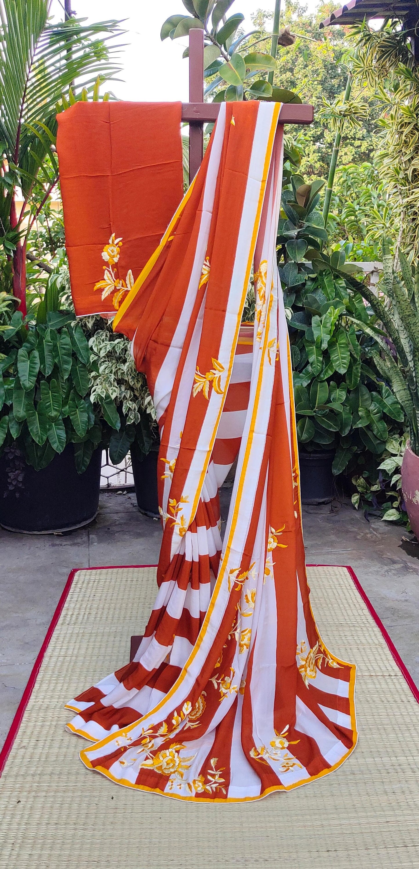 Pure silk crepe saree with parsi hand embroidery
