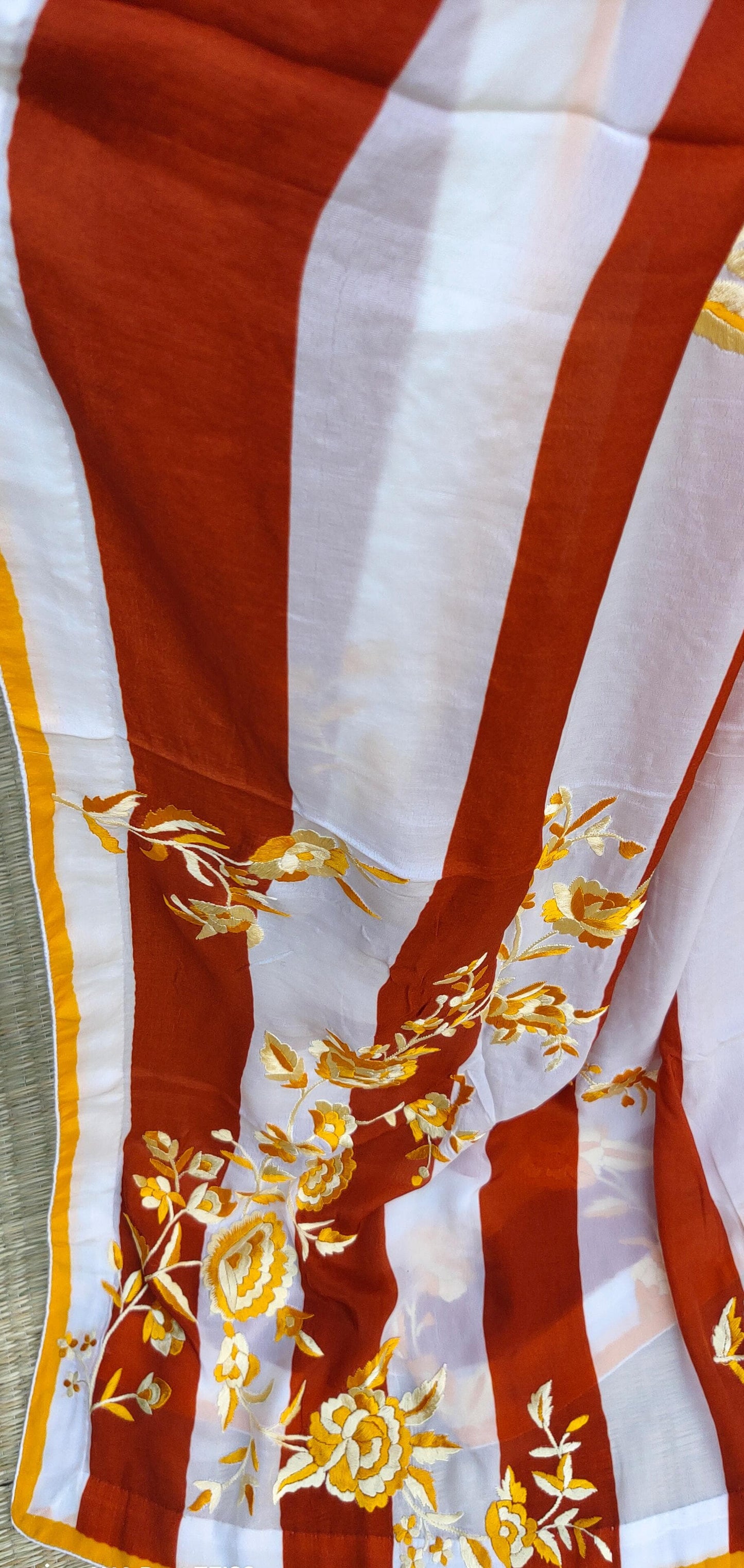 Pure silk crepe saree with parsi hand embroidery