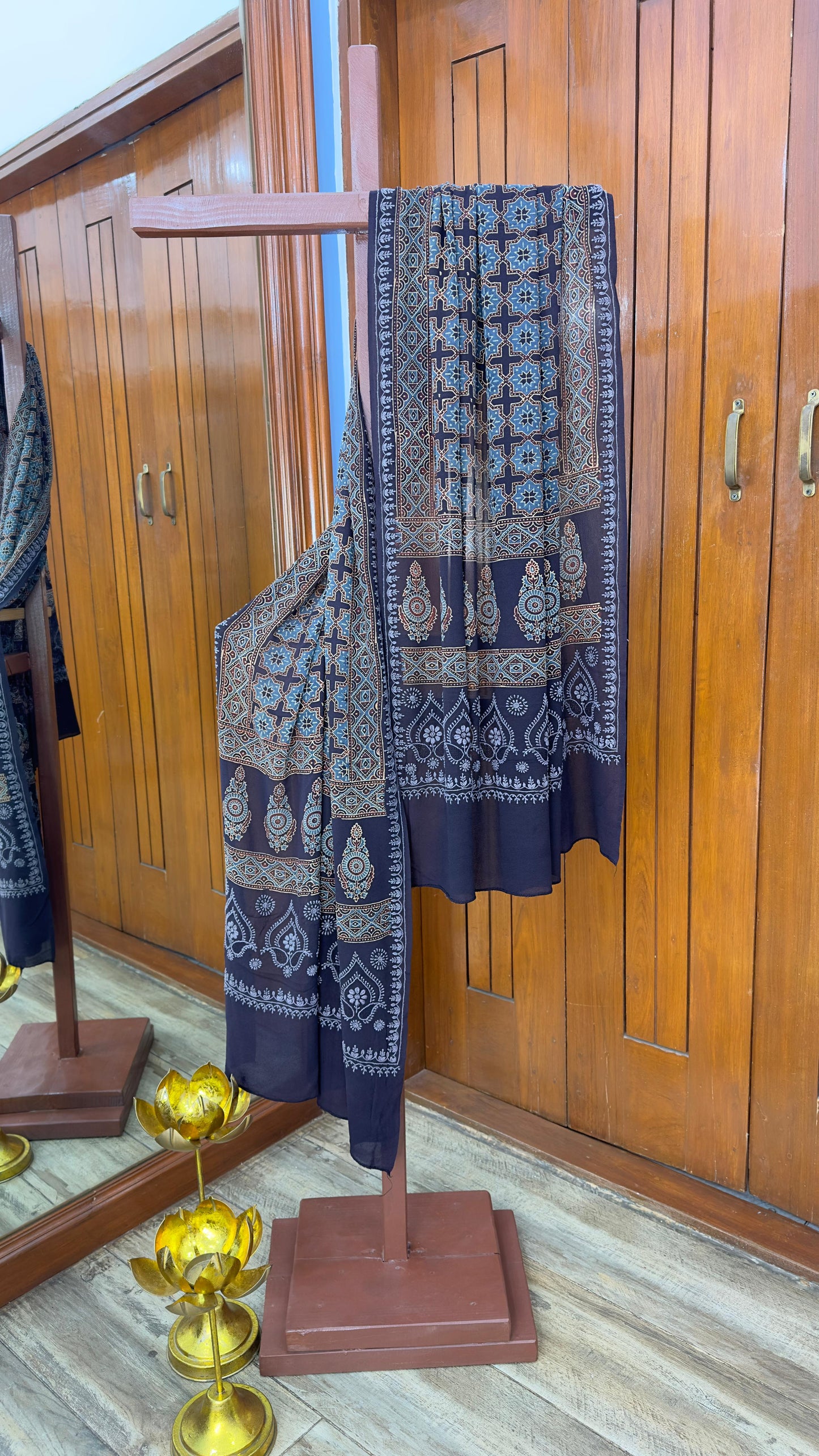 Pure silk gerogette Ajrakh with chikankari dupattas