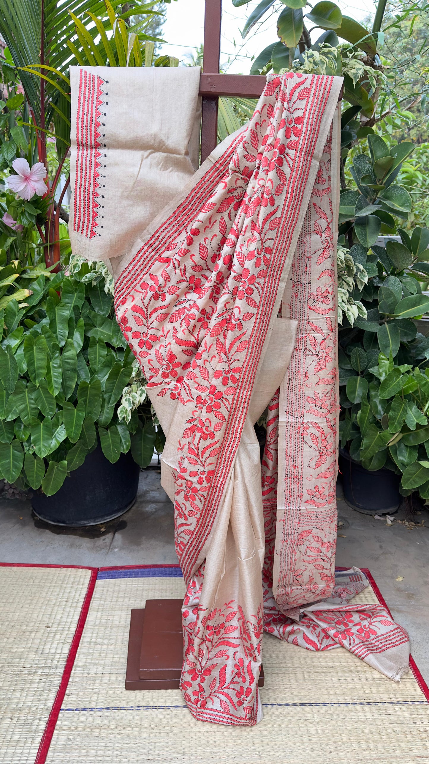 Hand embroidered kantha work sarees