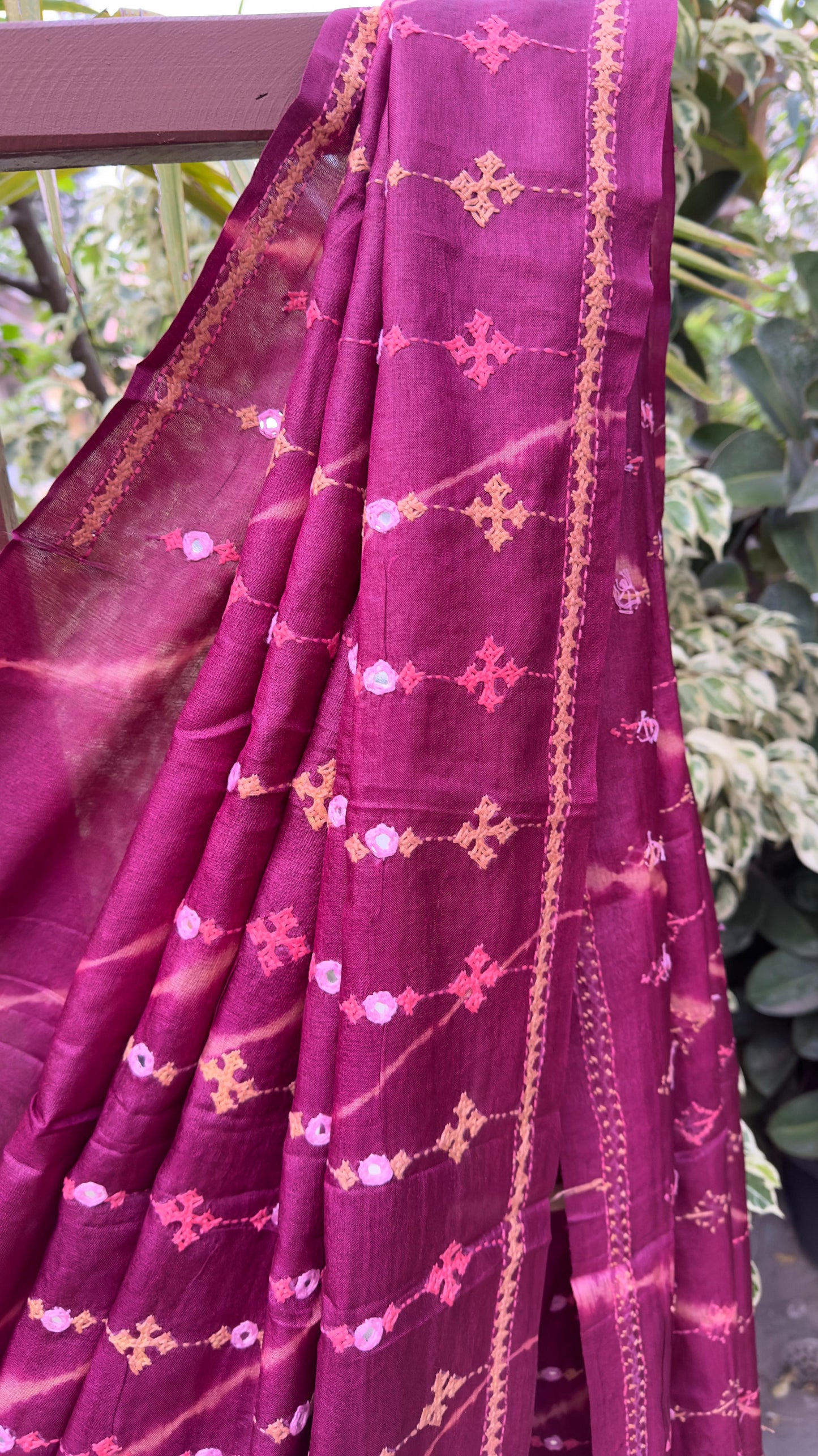 Kutch work & Shibori on Tussar silk saree