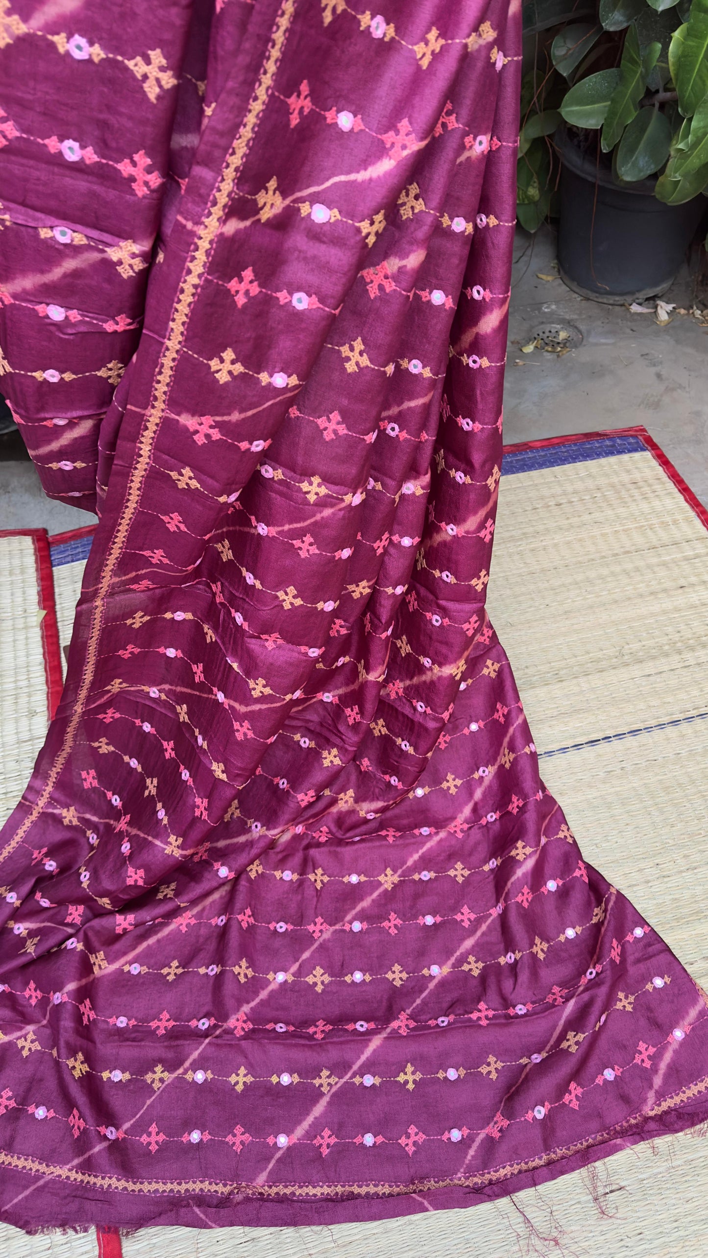 Kutch work & Shibori on Tussar silk saree