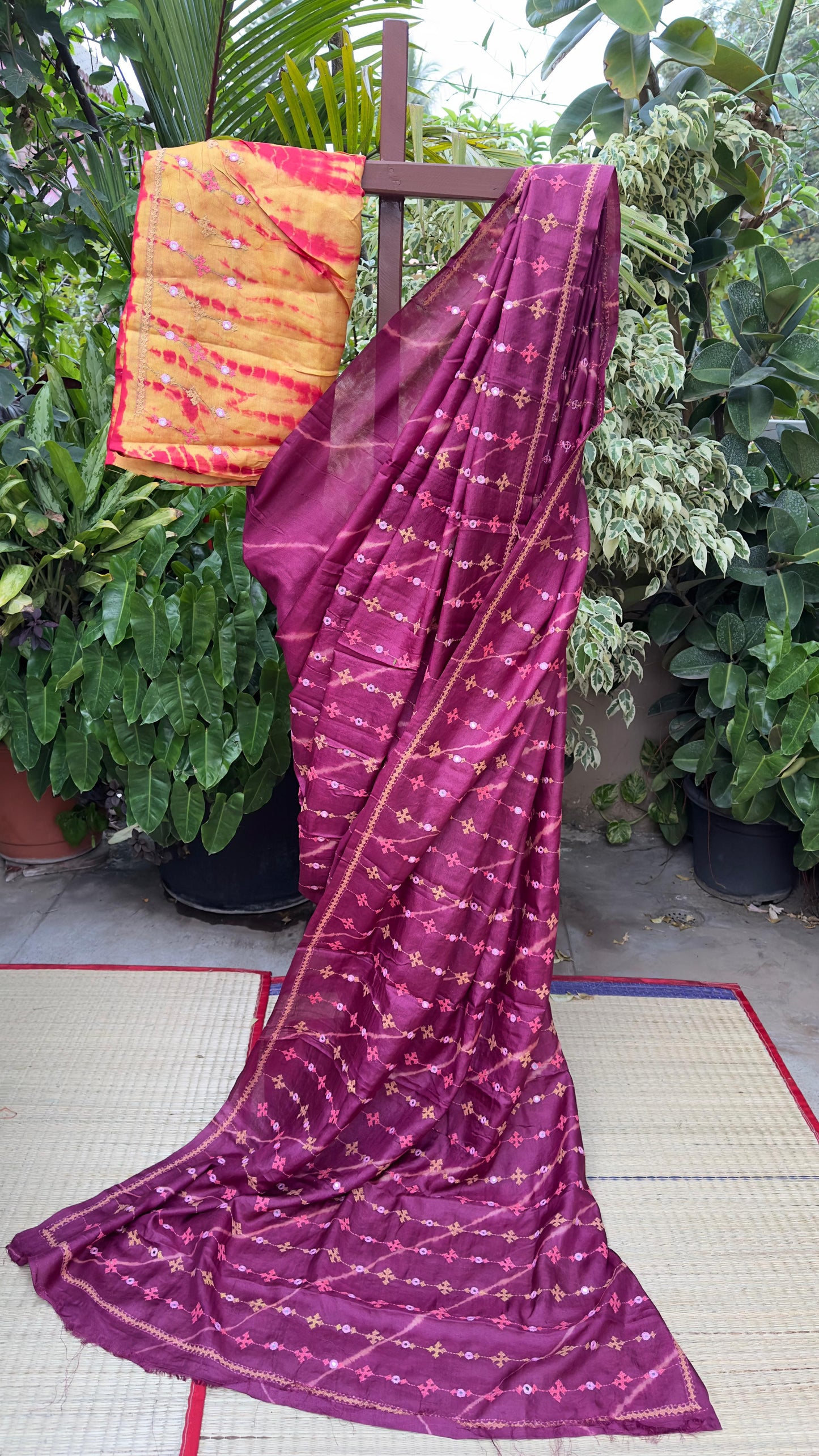 Kutch work & Shibori on Tussar silk saree