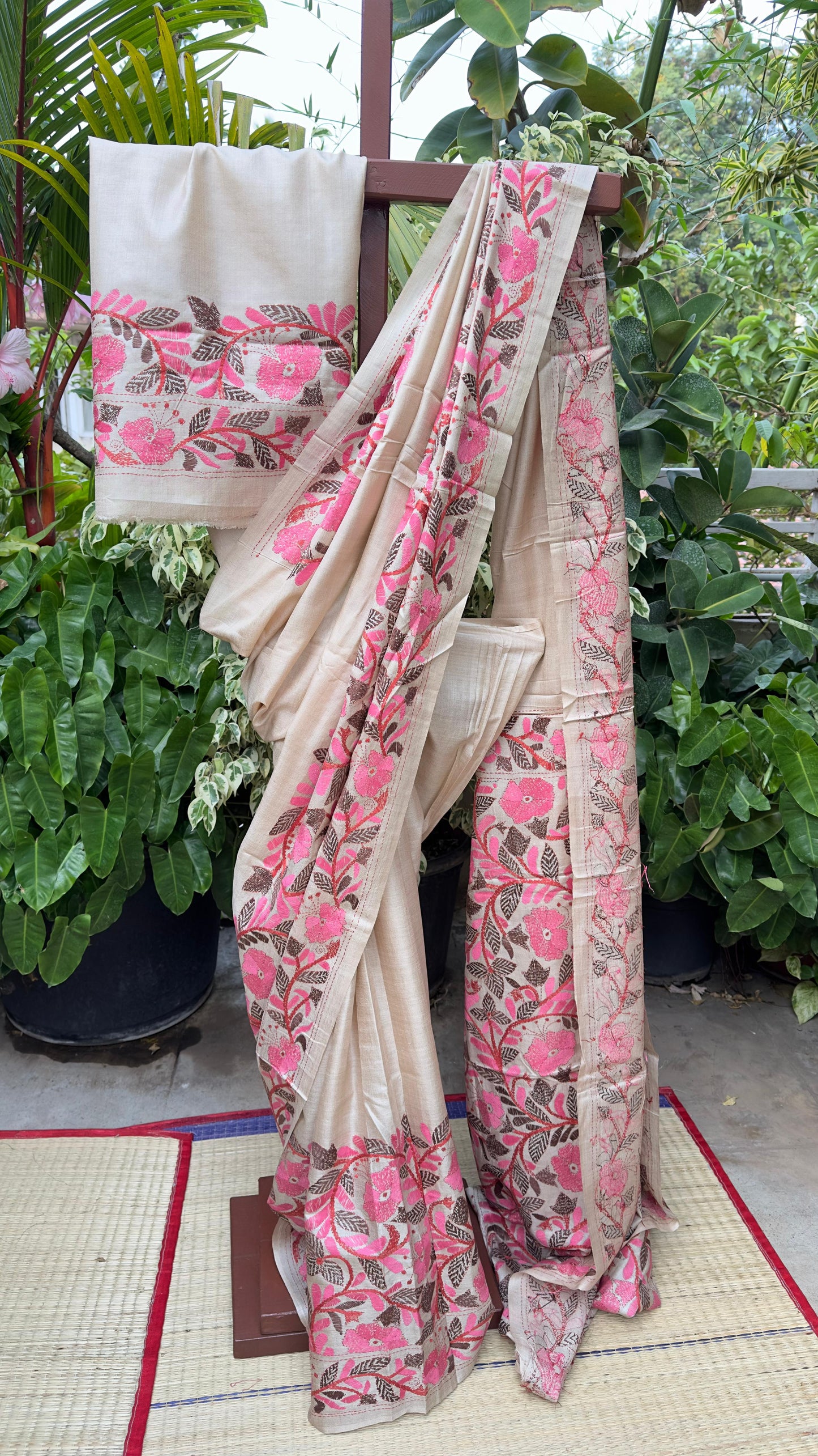 Hand embroidered kantha work sarees