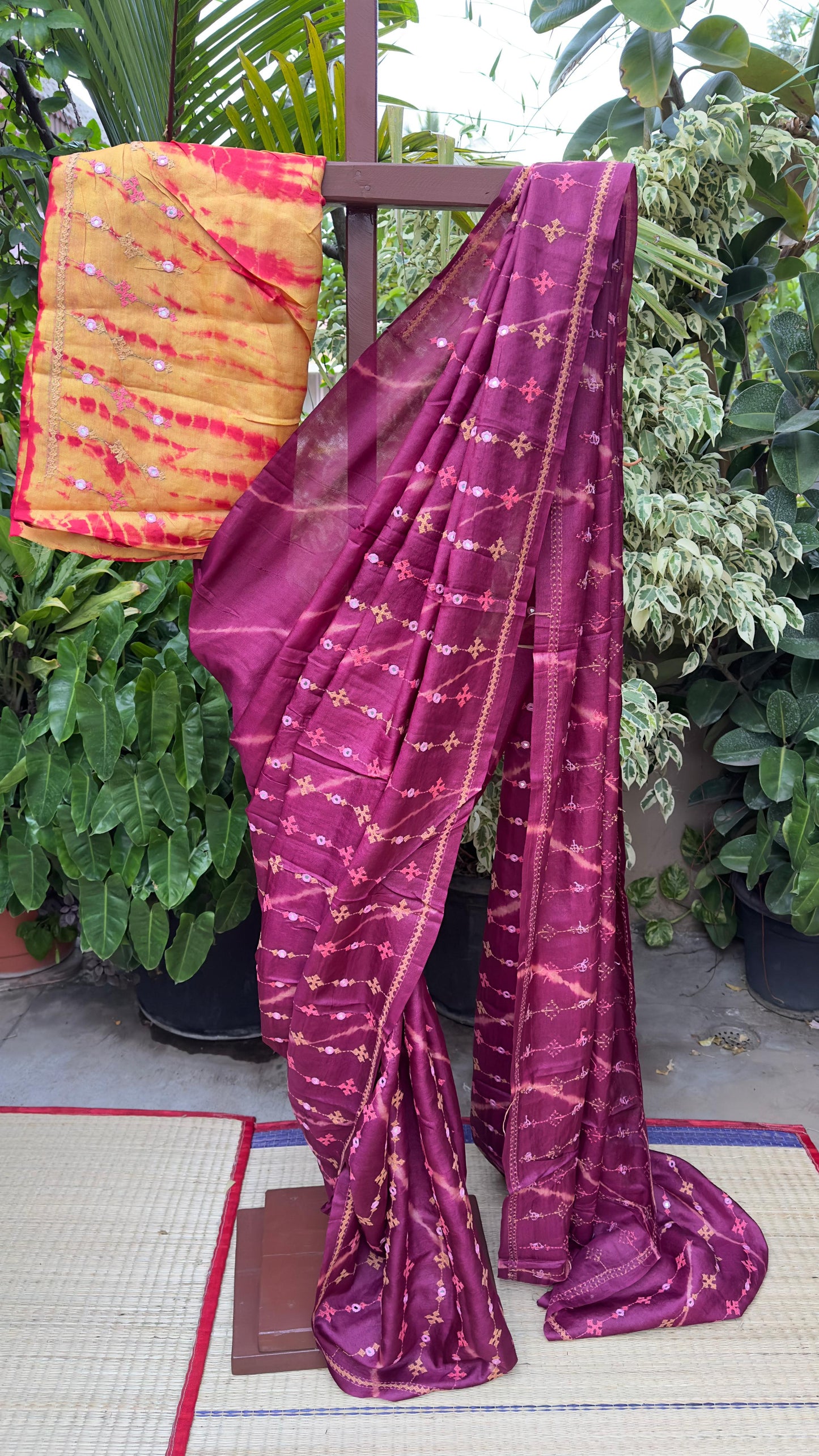 Kutch work & Shibori on Tussar silk saree