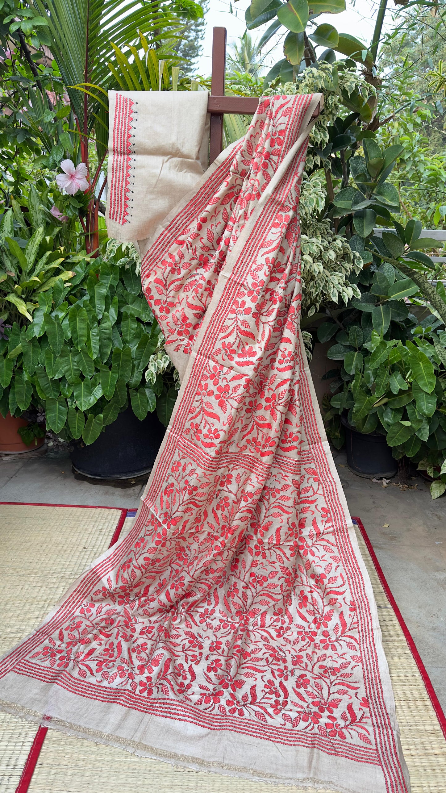 Hand embroidered kantha work sarees