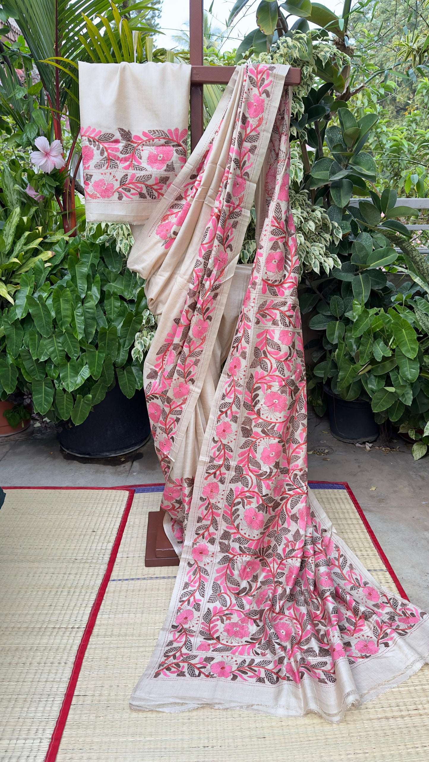 Hand embroidered kantha work sarees