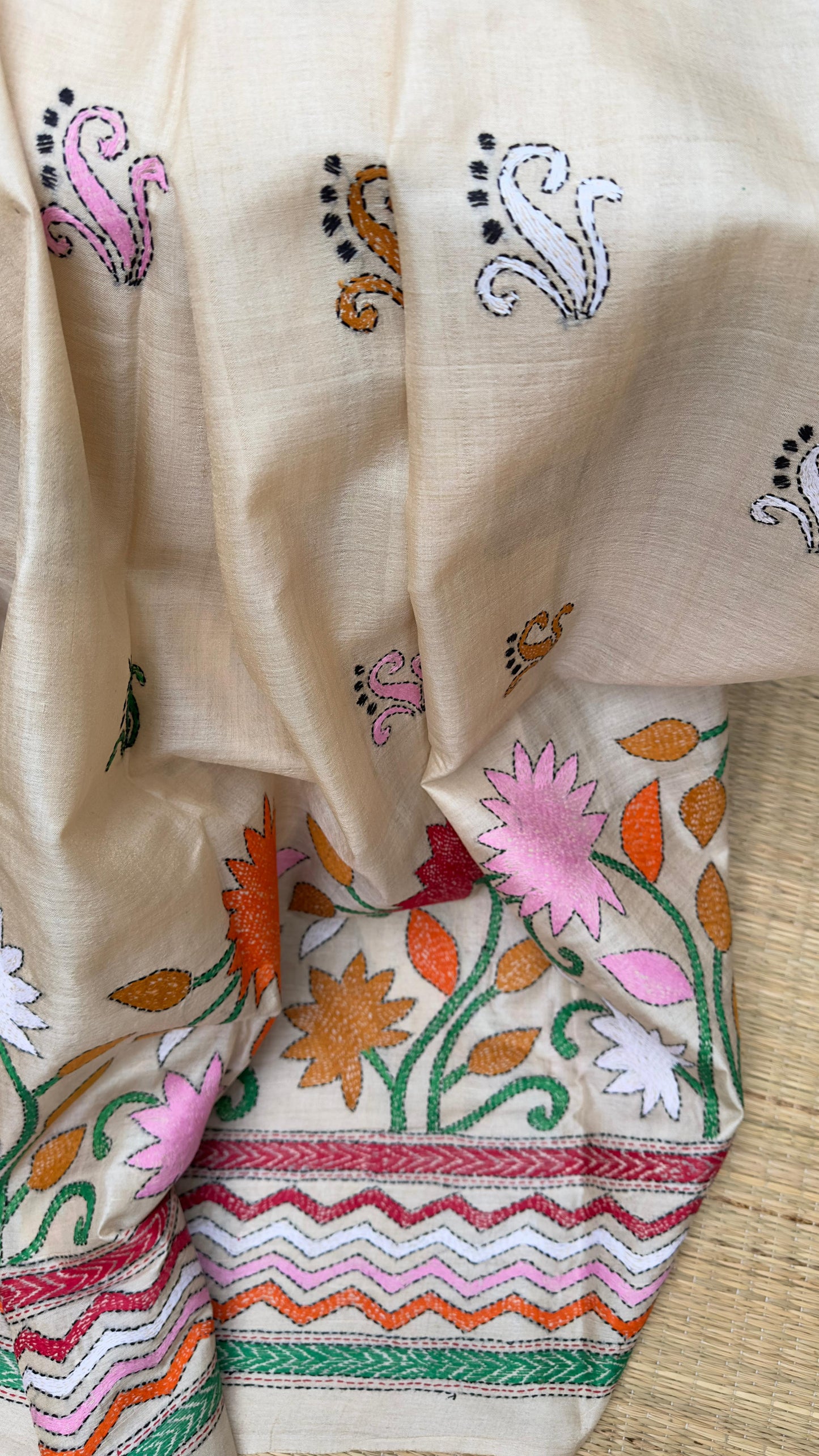 Hand embroidered kantha work sarees