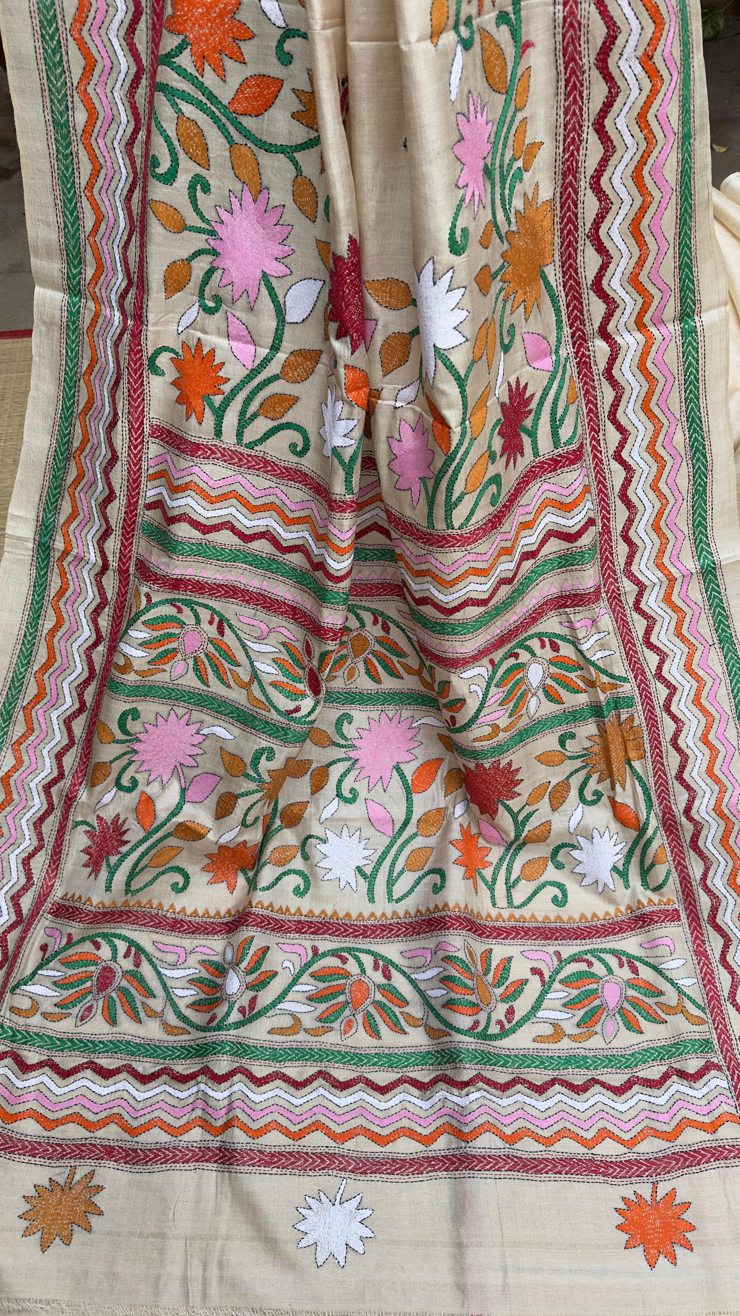 Hand embroidered kantha work sarees