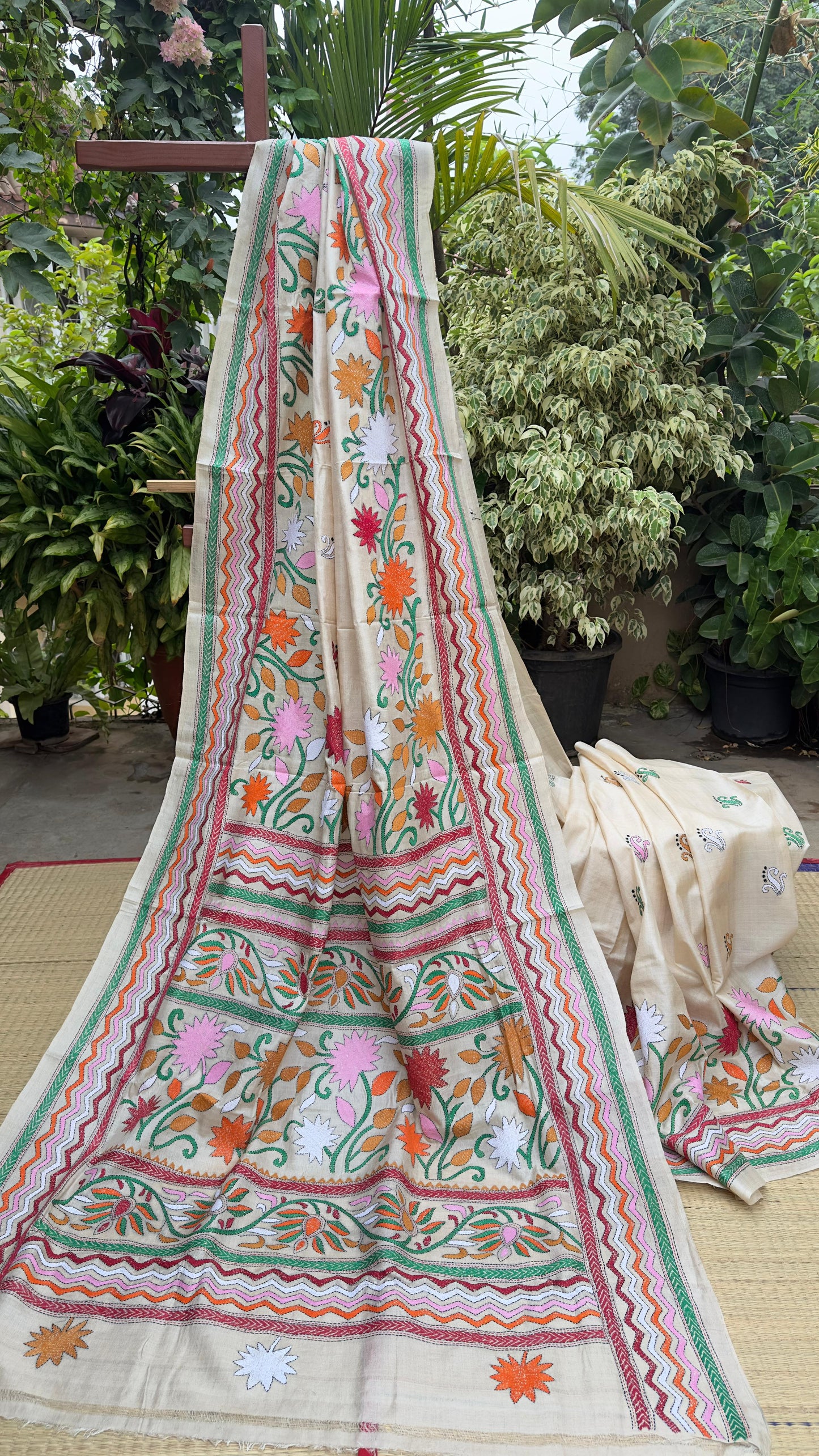 Hand embroidered kantha work sarees