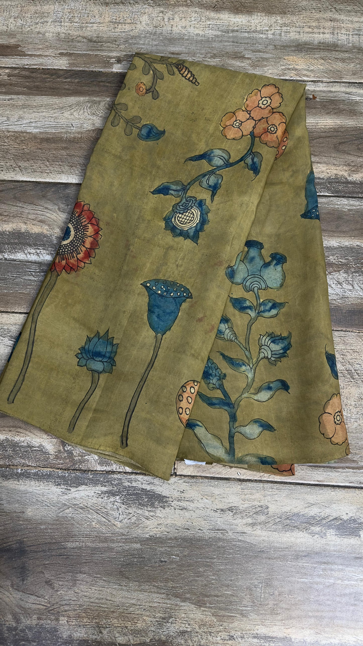 Pure crepe silk penkalamkari yardage