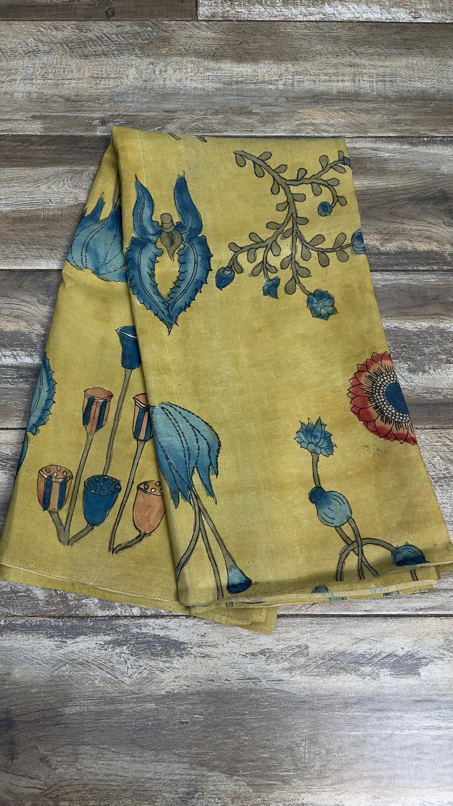 Pure crepe silk penkalamkari yardage