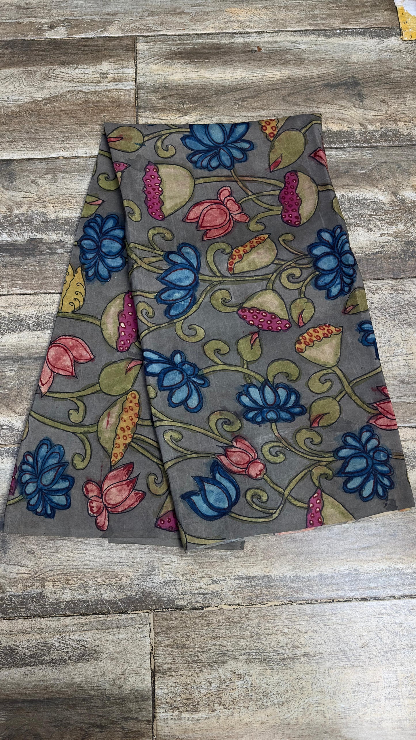 Pure crepe silk penkalamkari yardage