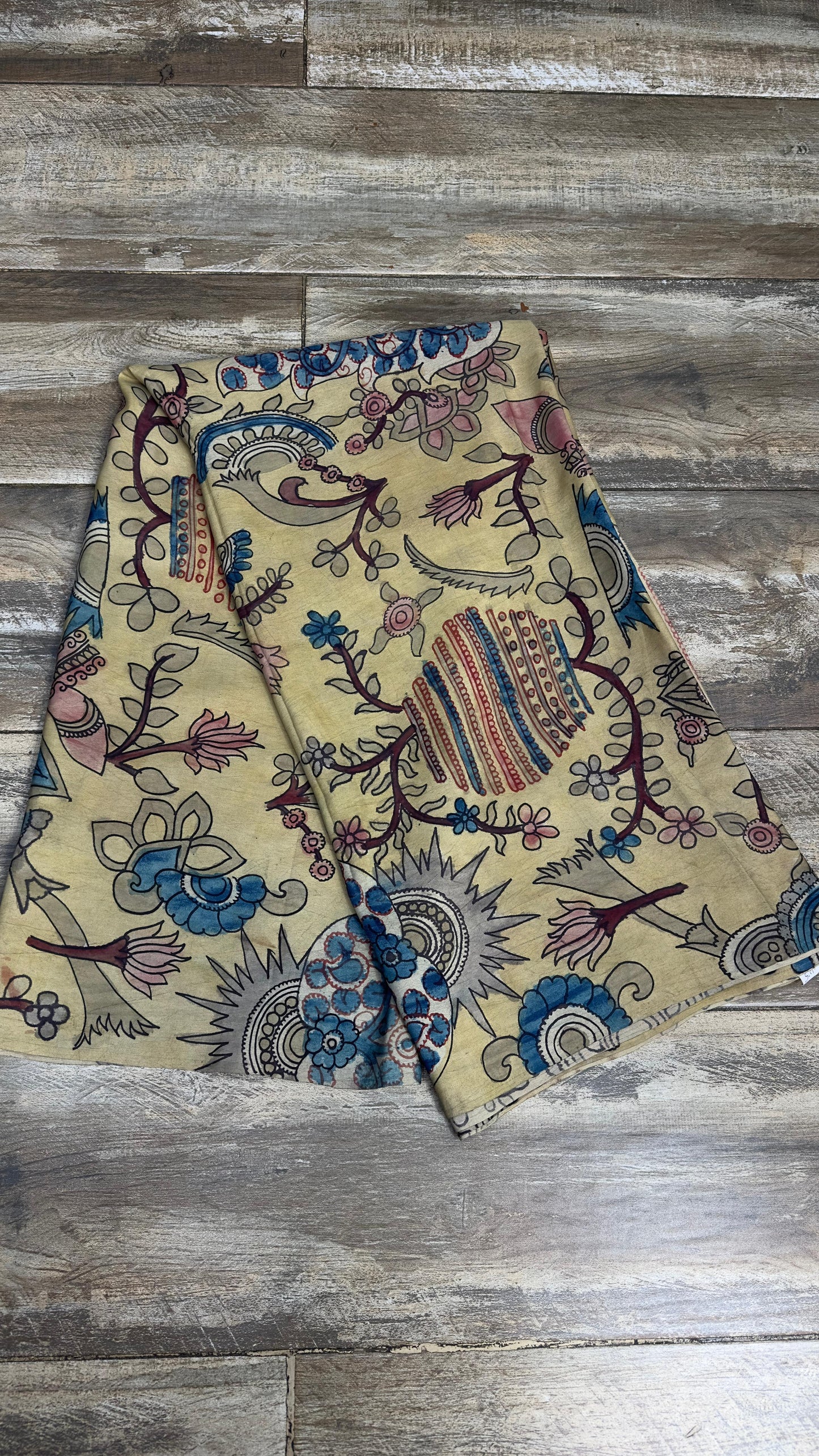 Pure crepe silk penkalamkari yardage