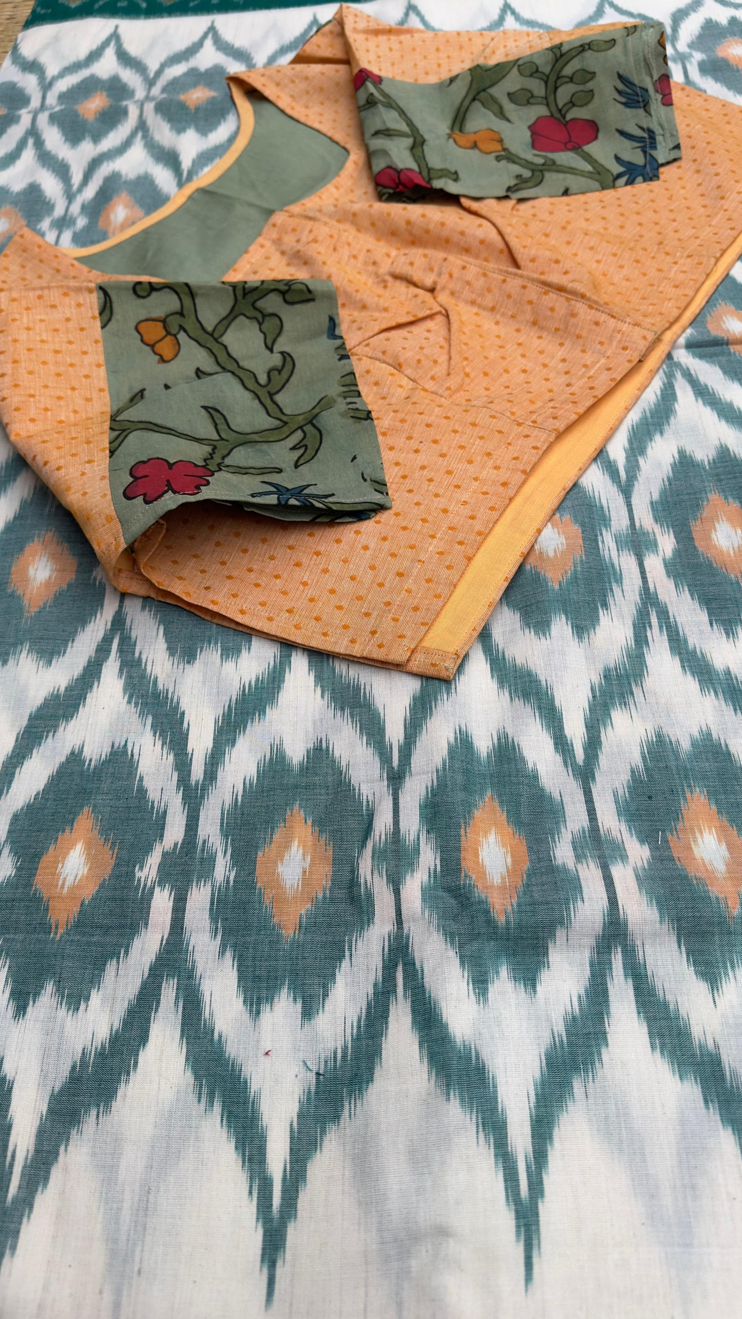 Ikkat cotton sarees with our exclusive semi stitched blouses