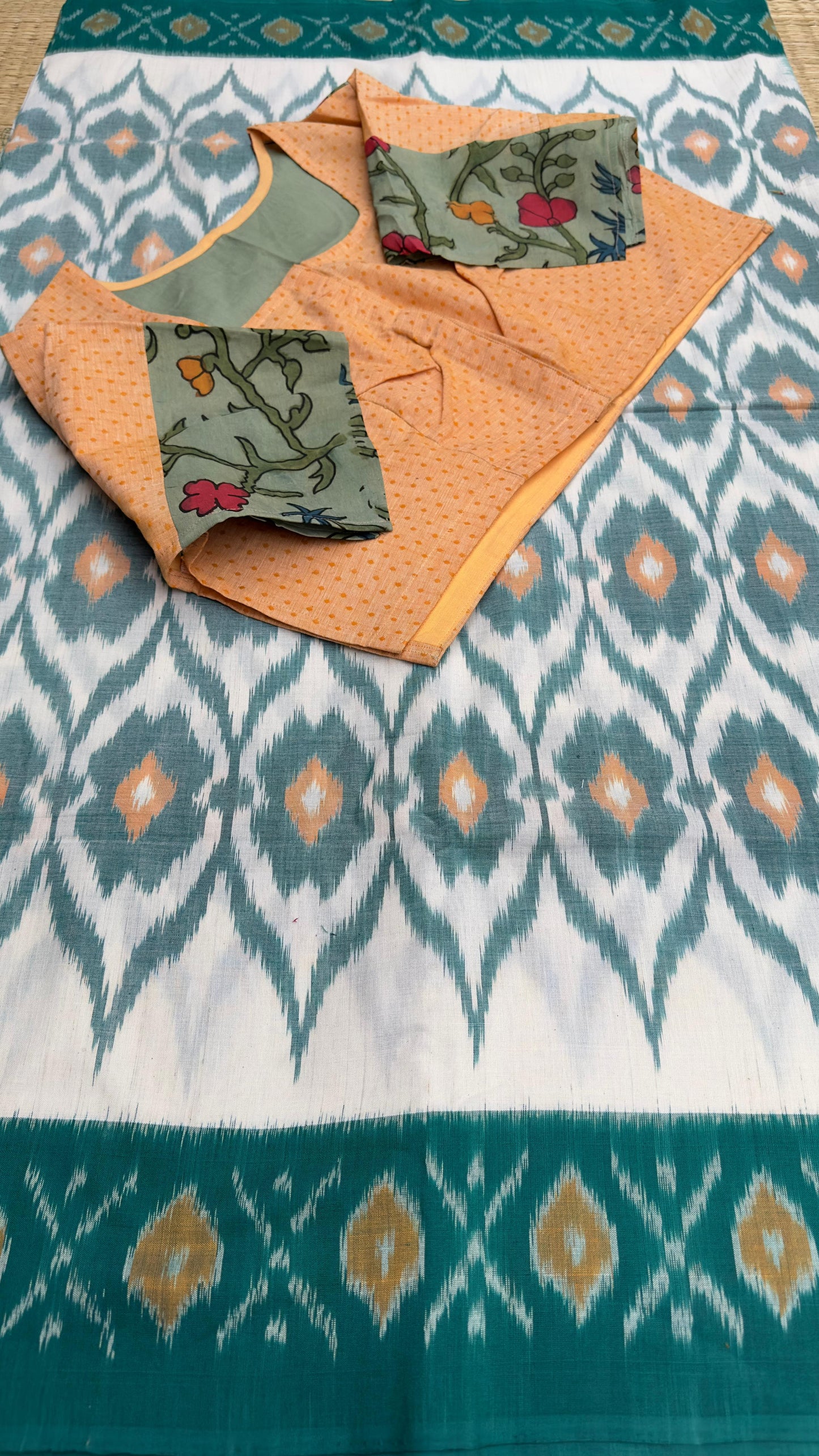 Ikkat cotton sarees with our exclusive semi stitched blouses