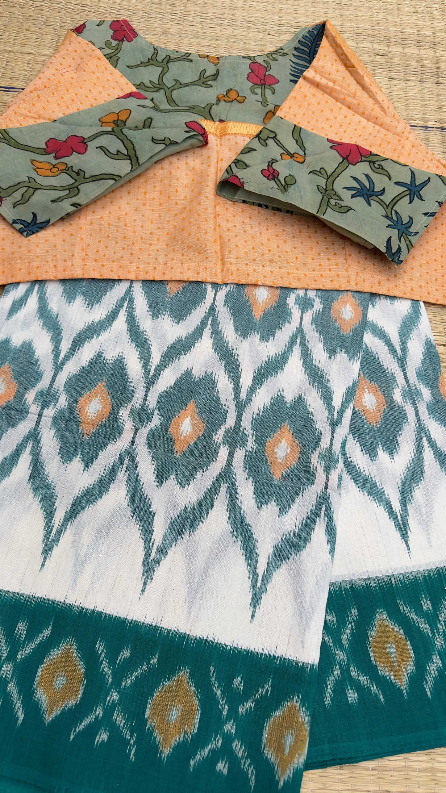 Ikkat cotton sarees with our exclusive semi stitched blouses