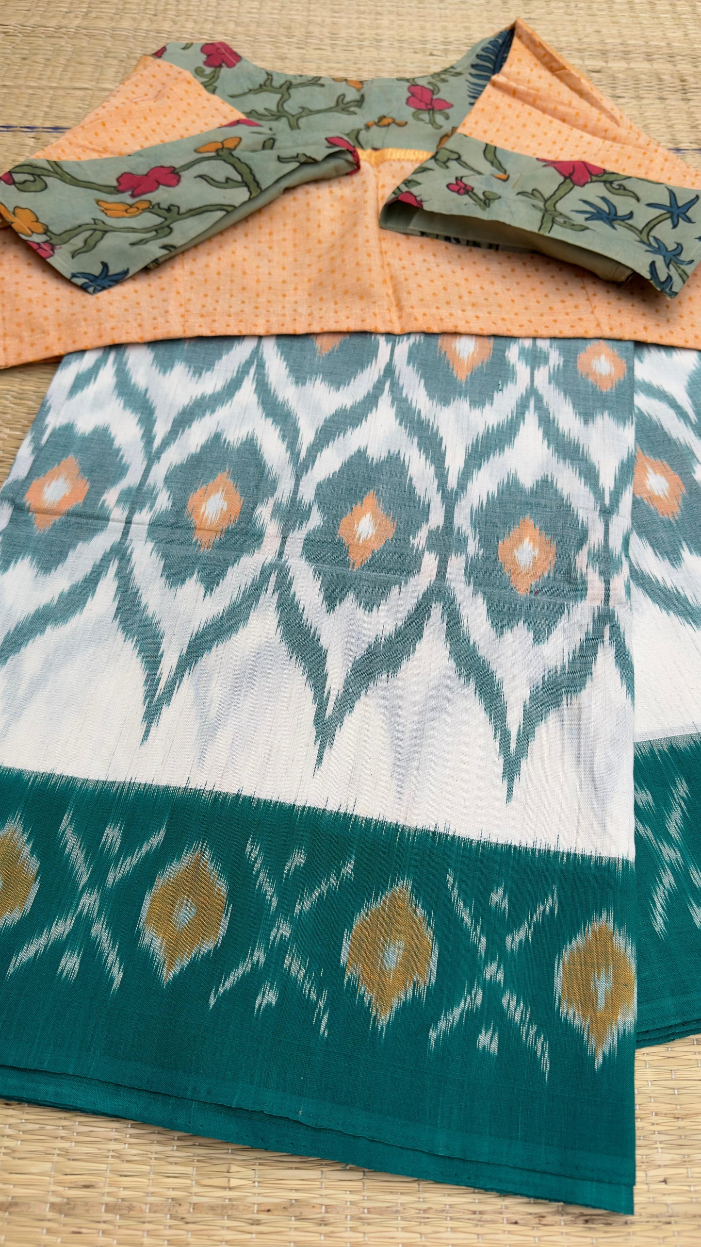 Ikkat cotton sarees with our exclusive semi stitched blouses