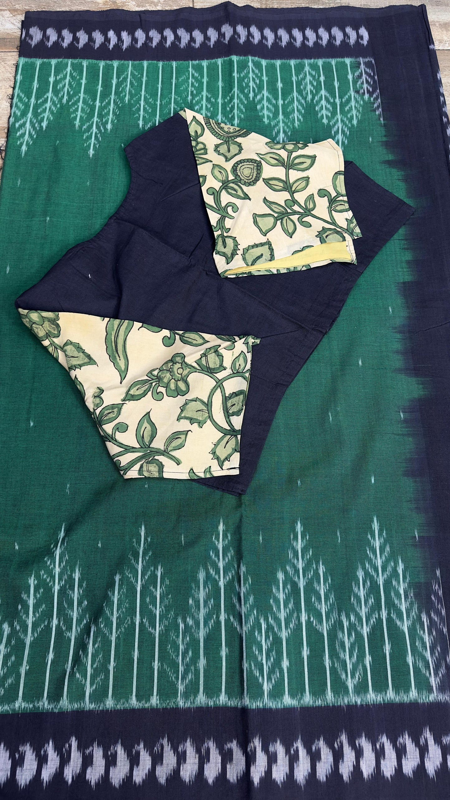 Ikkat cotton sarees with our exclusive semi stitched blouses