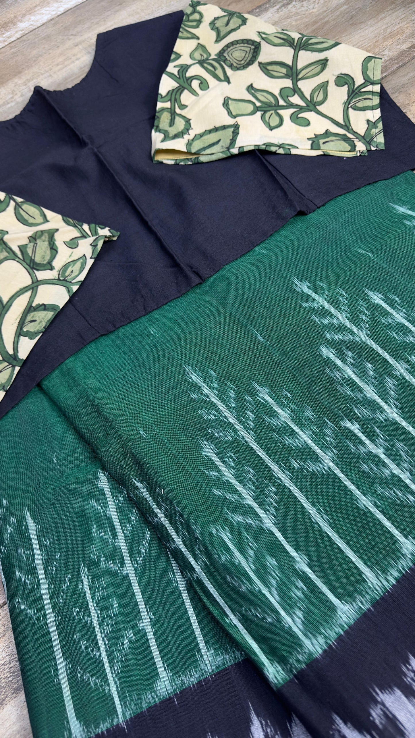 Ikkat cotton sarees with our exclusive semi stitched blouses