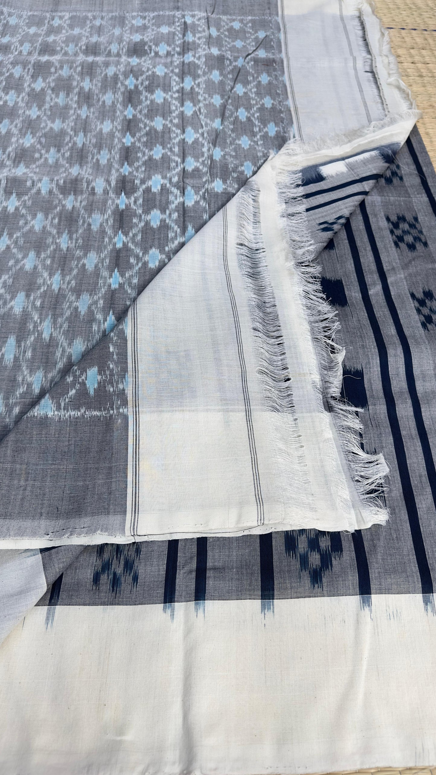 Ikkat cotton saree with our exclusive semi stitched blouses