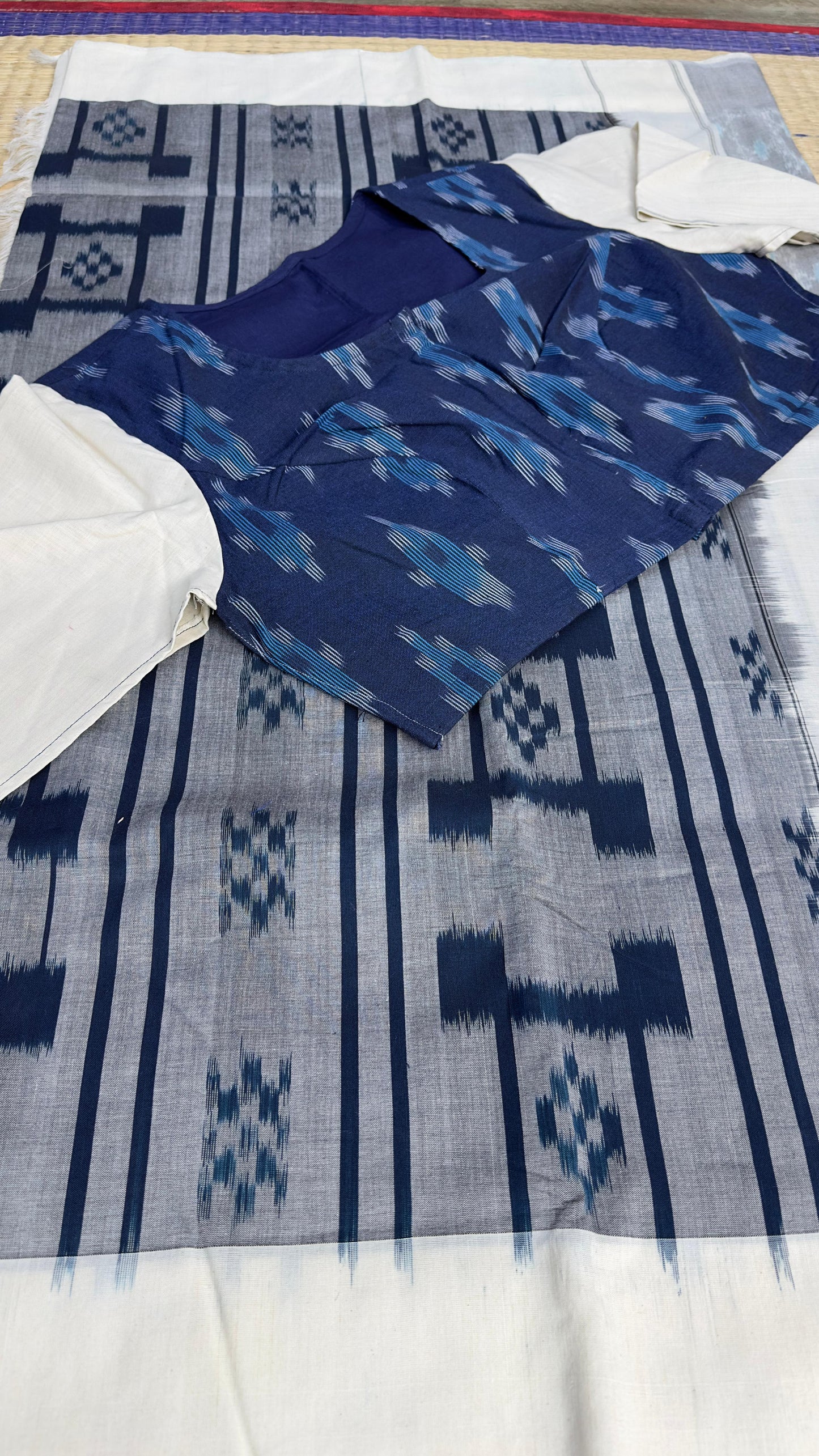 Ikkat cotton saree with our exclusive semi stitched blouses