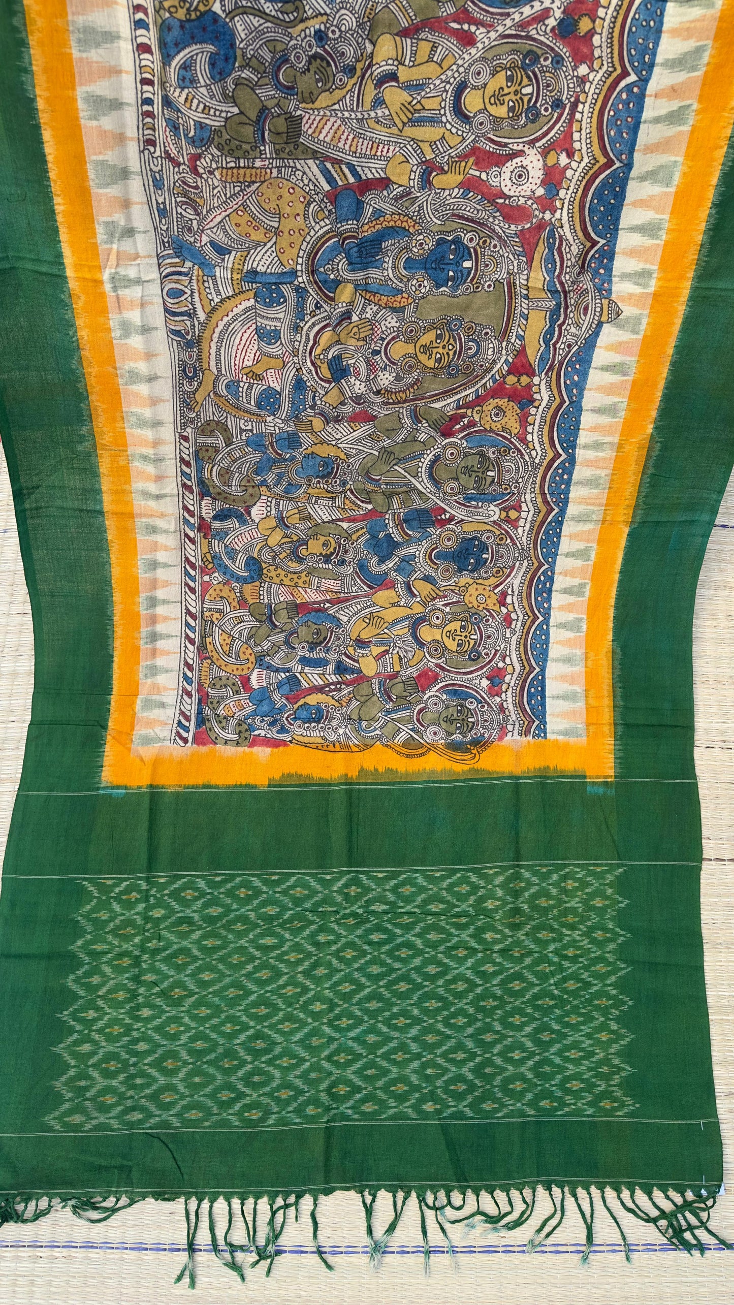 Traditional Penkalamkari on Ikkat cotton dupatta