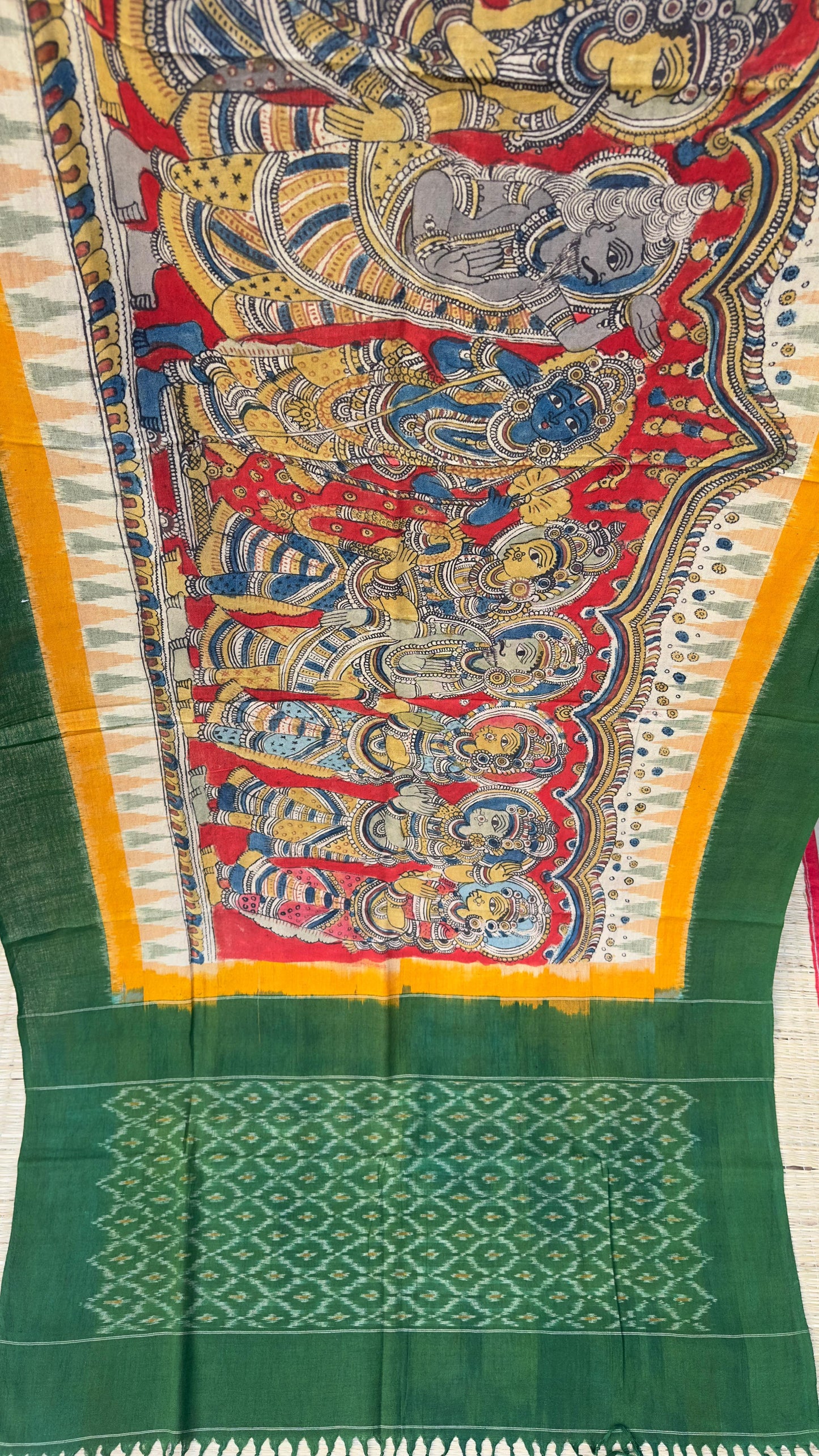 Traditional Penkalamkari on Ikkat cotton dupatta
