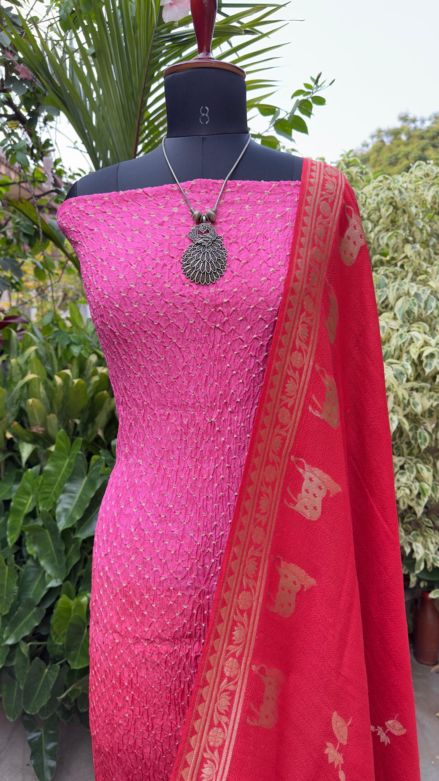 Chanderi bandhini kurta with Munga Benaras dupatta