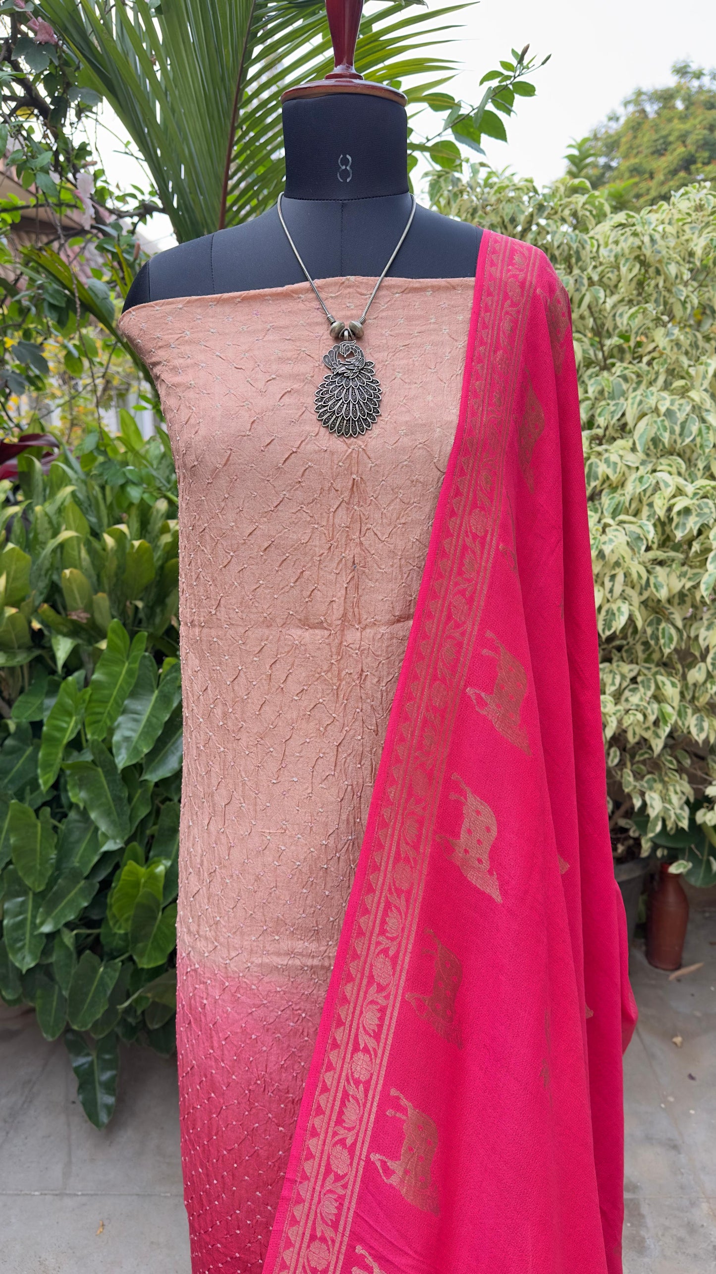 Chanderi bandhini kurta with Munga Benaras dupatta
